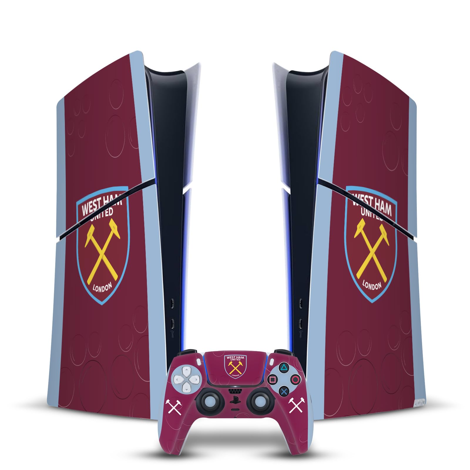 Official West Ham United FC Home 2023/24 Emblem Vinyl Skin Sticker Set - Compatible with Sony PlayStation 5 PS5 Slim & Digital Edition Console & DualSense Controller - Perfect for Gamers and Football Fans to Customize Gaming Gear