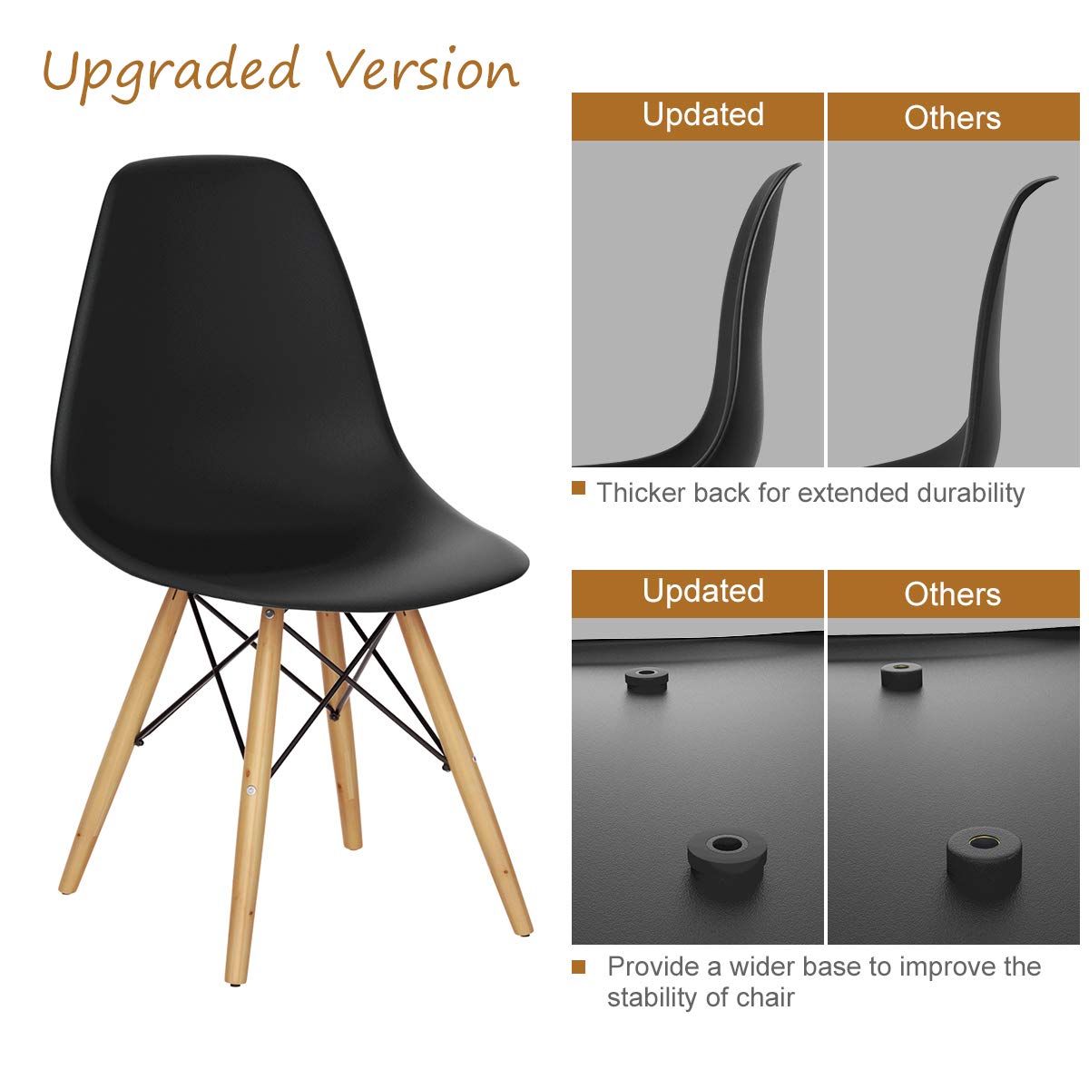Giantex Dining Chairs Set of 4 - Black Pre-Assembled Mid Century Modern Kitchen Chairs with Sturdy Wood Legs, Armless Plastic Side Chairs for Dining Room, Kitchen & Living Room - Perfect for Family Gatherings, Dinner Parties & Home Decor
