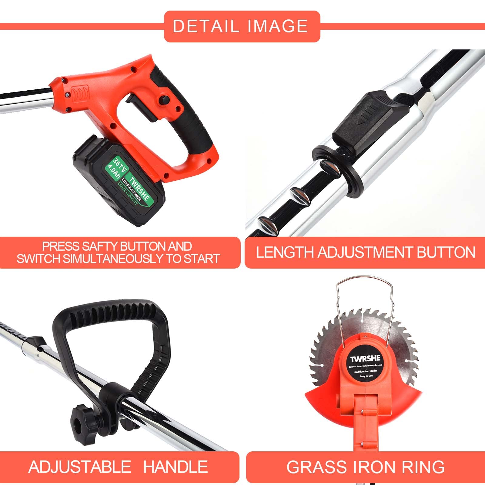 **2-in-1 Cordless Electric Brush Cutter & Weed Trimmer – 3-Function Blades, 2 x 4Ah Batteries, Lightweight & Powerful for Garden, Yard, Lawn, and Brush Trimming (Red) – Perfect for Homeowners & Landscapers**