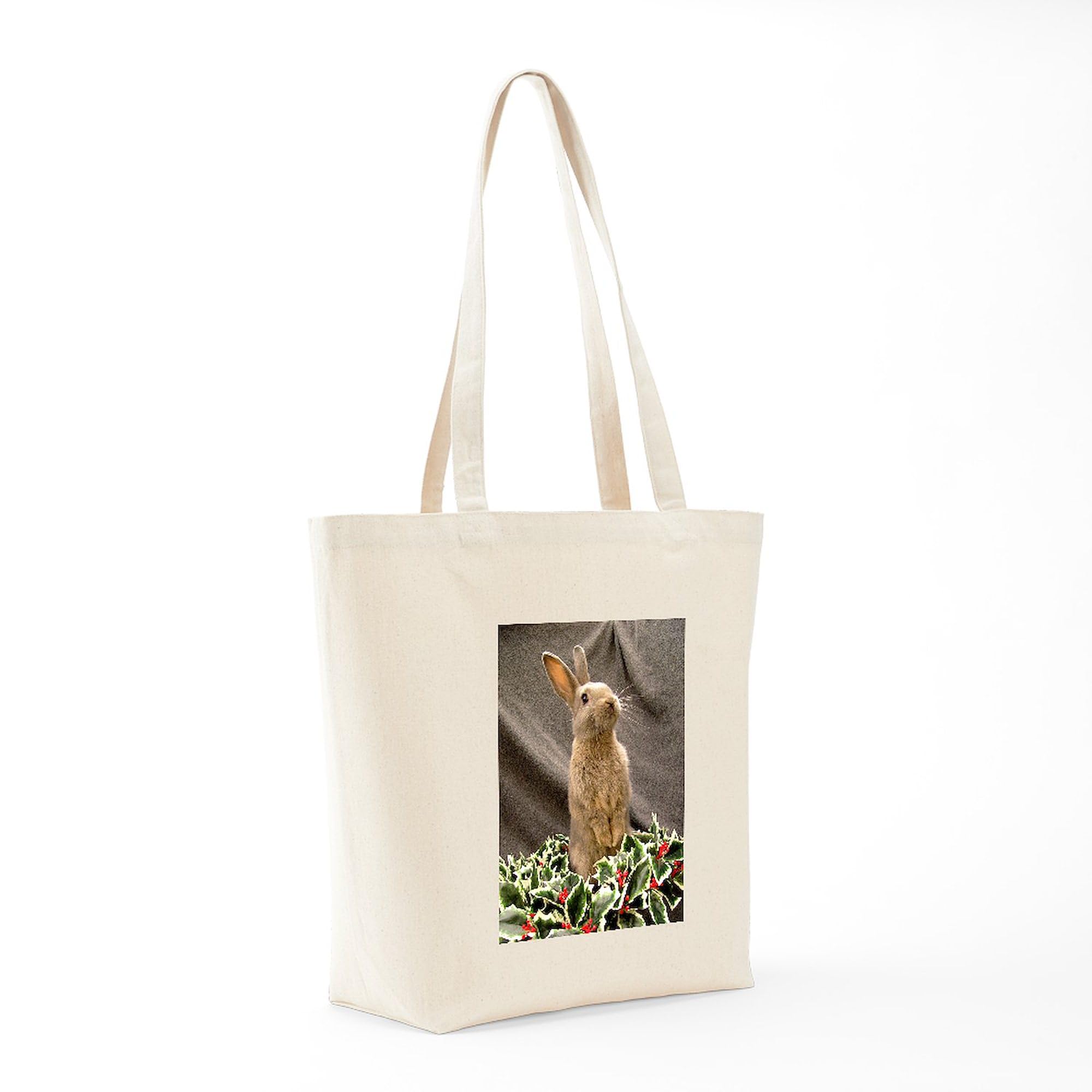 Standing Wreath Bunny Canvas Tote Bag - Eco-Friendly Reusable Shopping Bag for Groceries, Beach & Daily Use | Natural Cotton Tote with Cute Rabbit Design