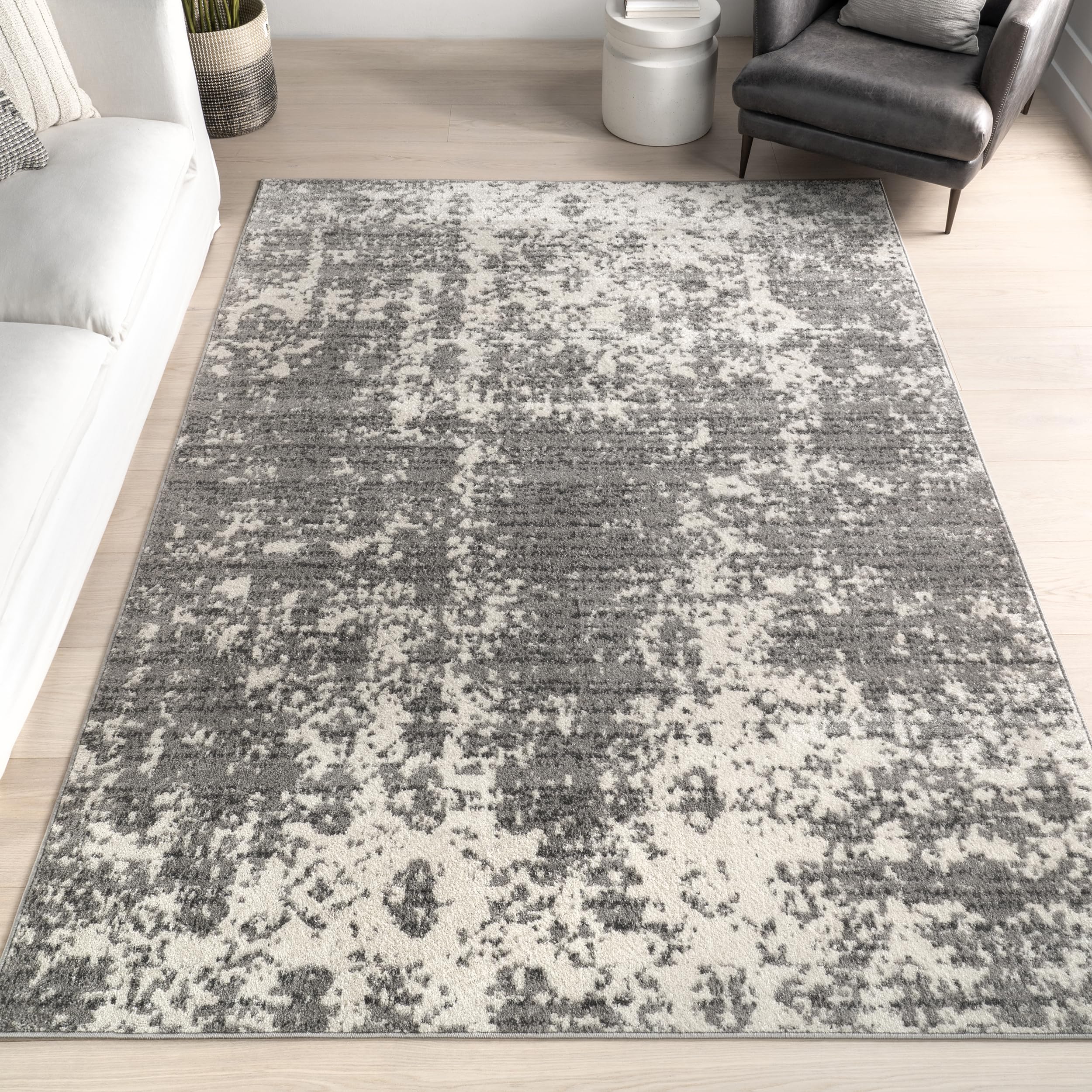 nuLOOM Deedra Modern Abstract Area Rug - 8'x8' Square Contemporary Grey & Ivory Rug for Living Room, Bedroom, Dining Room, Kitchen | Soft & Durable Home Decor for Modern Spaces