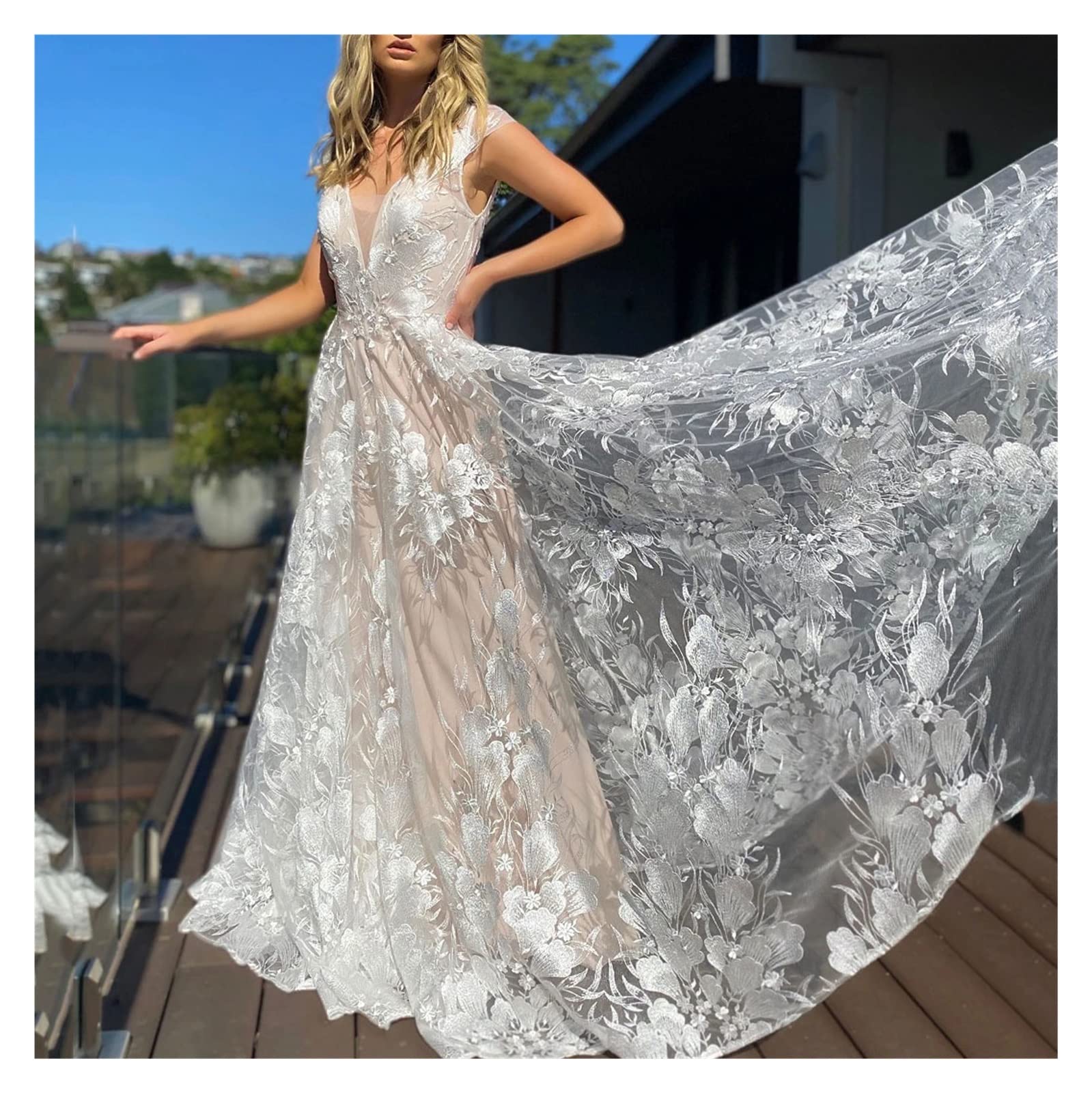 Elegant One-Shoulder Big Swing Dress for Women - White Long Sleeve Formal Gown with Side Split & Low Cut Neckline | Perfect for Wedding, Party & Special Occasions (Color: A, Size: S)