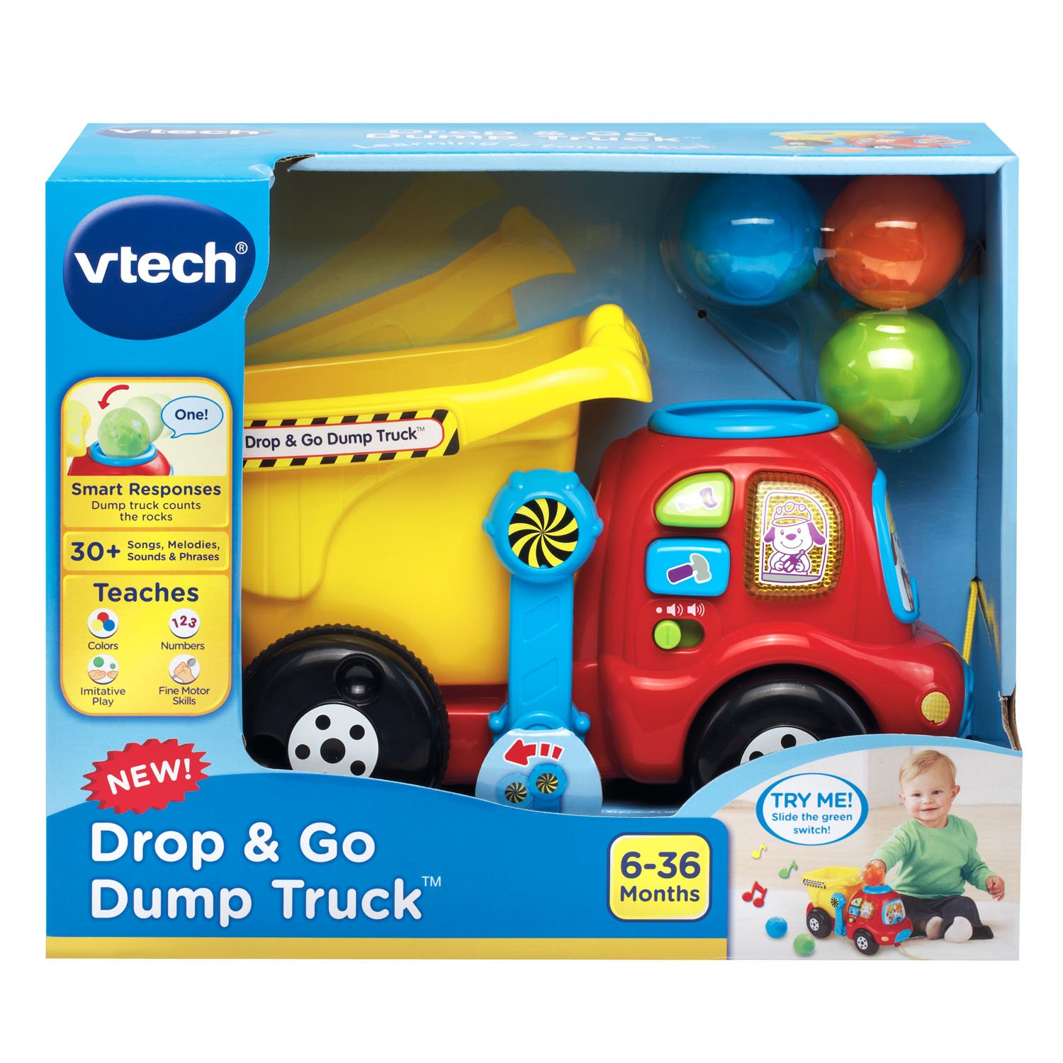 VTech Drop and Go Dump Truck - Interactive Learning Toy for Toddlers, Yellow | STEM Educational Toy for Kids Ages 1-3 | Fun Construction Vehicle for Pretend Play & Early Development
