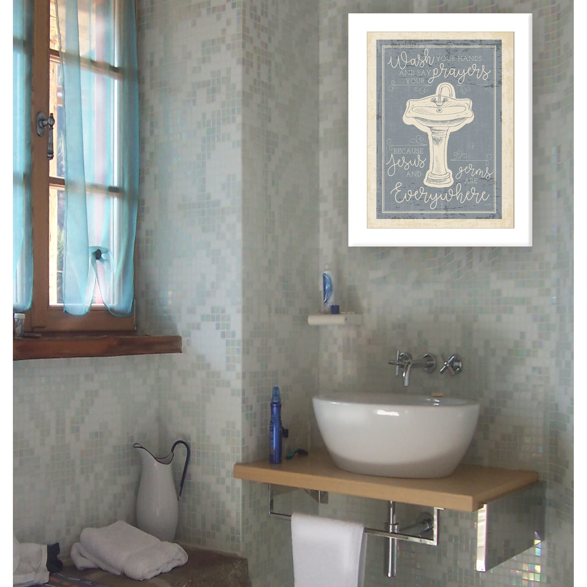 Wash Your Hands by Misty Michelle - Ready to Hang Framed Wall Art Print with White Frame - Perfect for Bathroom, Kitchen, Nursery & Home Decor