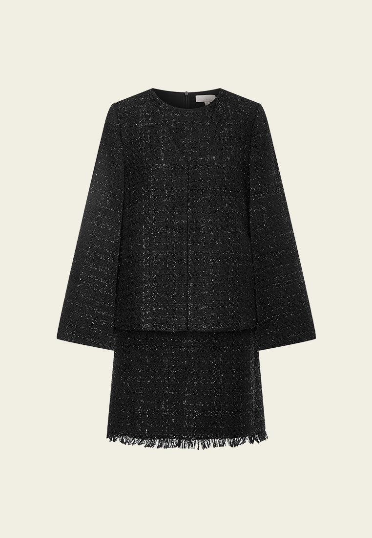 Elegant Two-Piece Lurex Tweed Cape and Dress Set for Women | Vintage Style Evening Outfit | Perfect for Parties, Weddings & Special Occasions