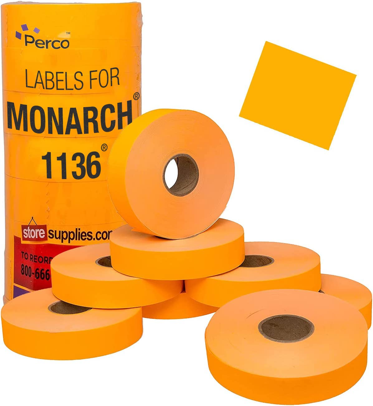 Monarch 1136 Price Gun Labels - 8 Rolls (14,000 Count) Fluorescent Orange Pricing Stickers for Retail, Warehouse & Inventory Management - Perfect for Clear Price Marking in Stores