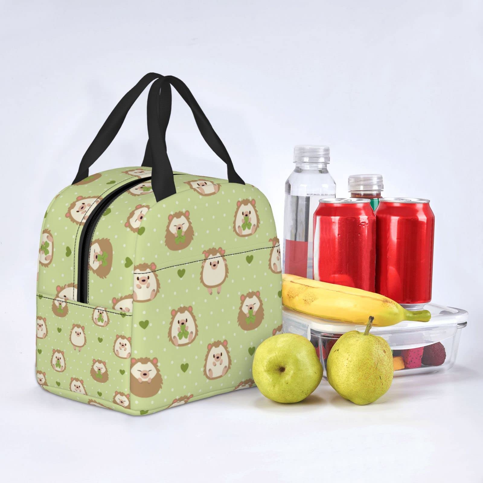 Cute Hedgehog Insulated Lunch Box - Reusable Thermal Meal Bag for School, Work, Travel & Picnic | Portable Food Container for Boys & Girls | Garden-Themed Design with Grass Pattern | Perfect for Daily Use, Outdoor Activities & Office Lunch