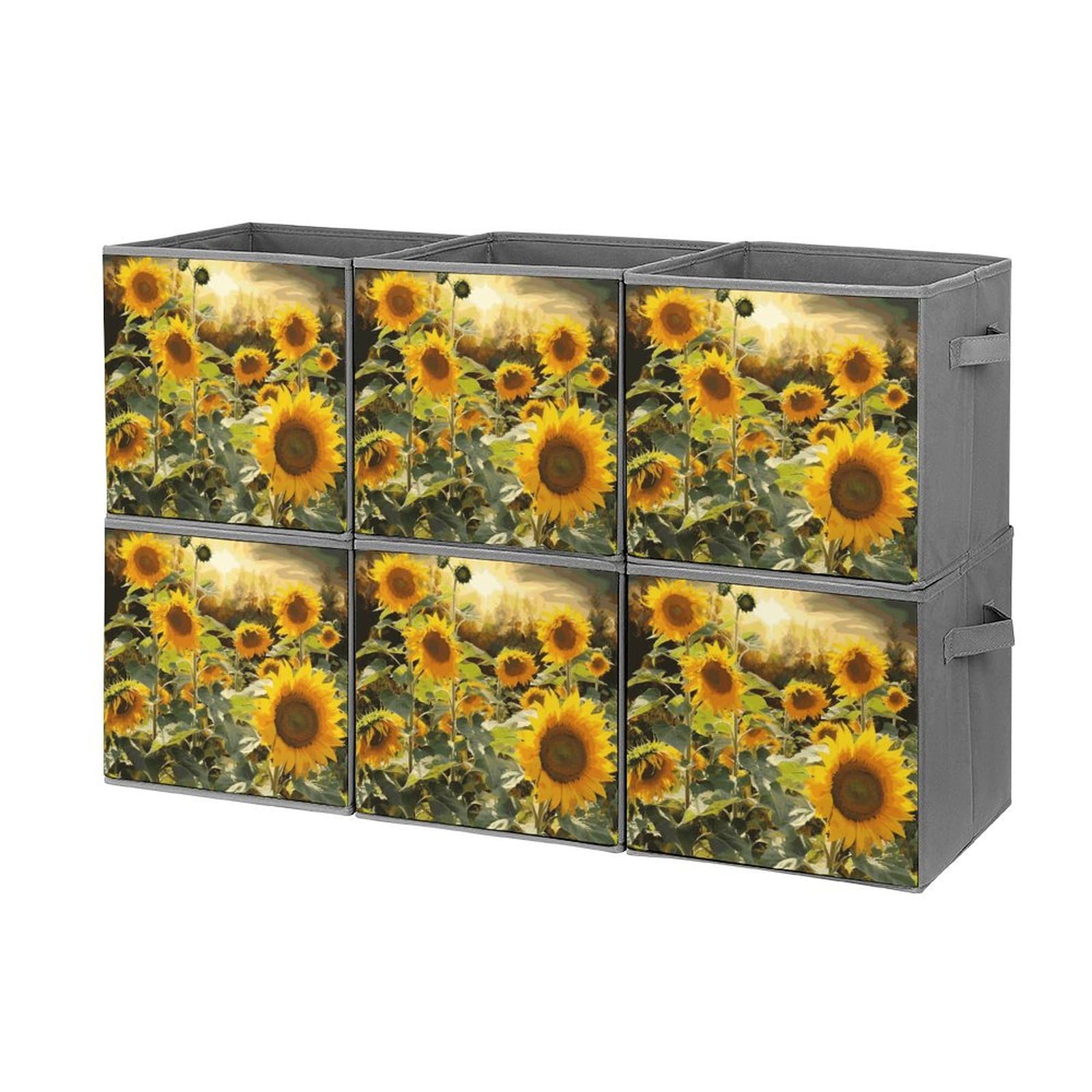 6PCS Sunflower Storage Bins - Collapsible Organizers for Home & Shelves
