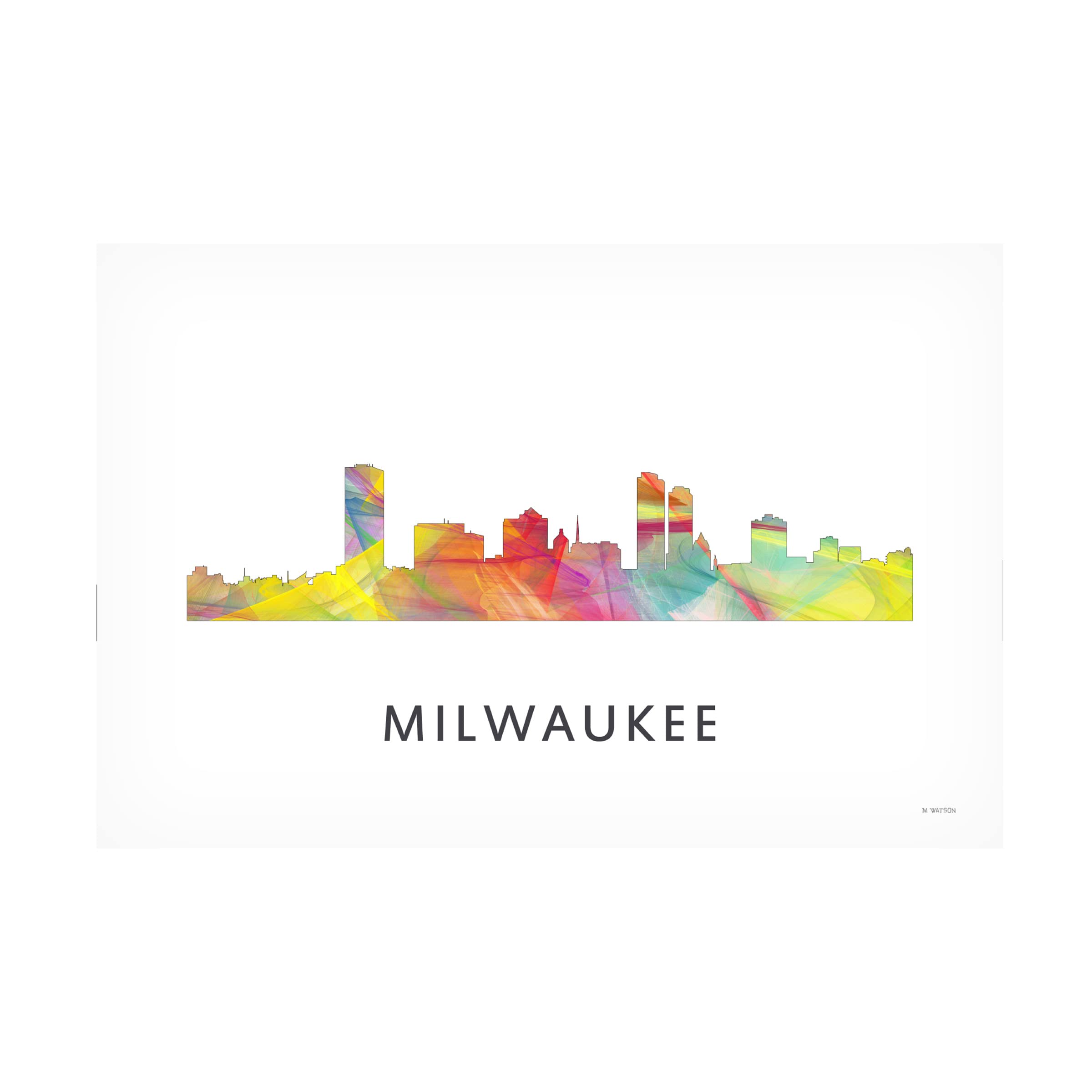 Trademark Fine Art 'Milwaukee Wisconsin Skyline' Canvas Print by Marlene Watson - 30x47 Inches - Modern Cityscape Wall Decor for Living Room, Office & Home