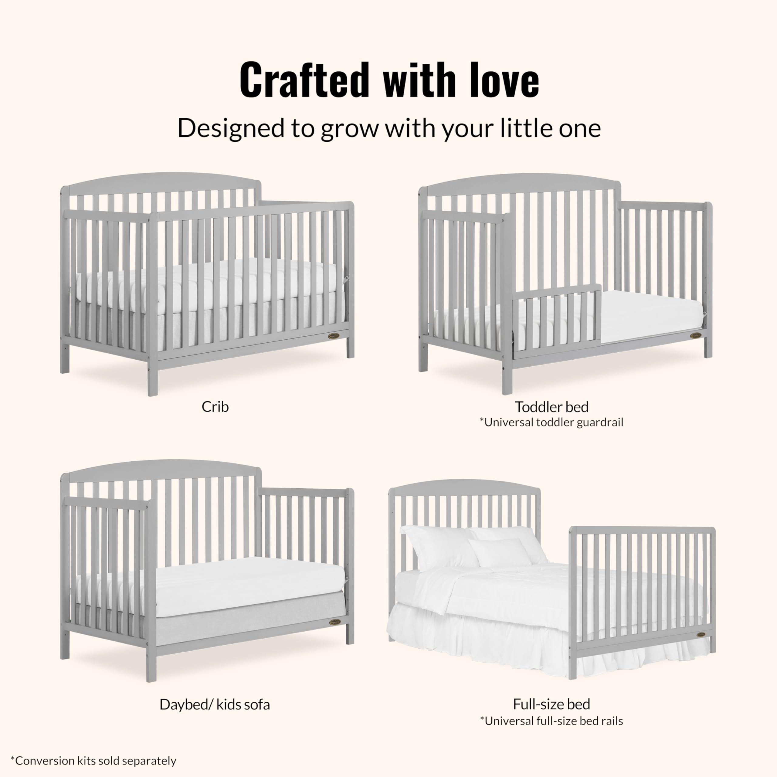 Dream On Me JPMA & Greenguard Gold Certified Odelle 5-in-1 Convertible Crib in Pebble Grey - Sustainable Pinewood Construction, 3 Adjustable Mattress Heights, Non-Toxic Water-Based Finish | Nursery Essential for Newborn to Toddler Bed Conversion