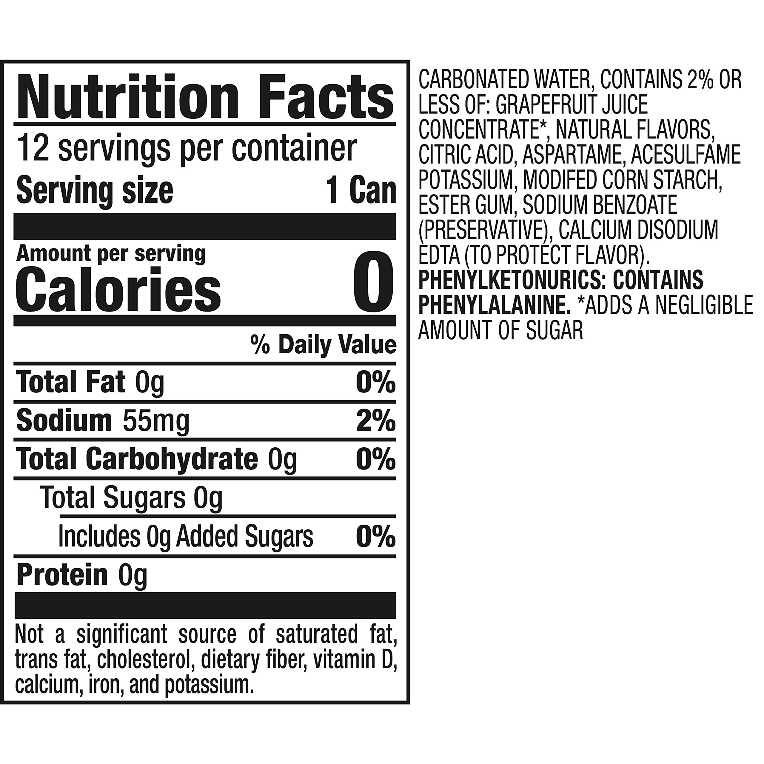 Zero Sugar Grapefruit Soda - Squirt Citrus Drink, 12 Fl Oz Cans (12 Pack) | Refreshing Low-Calorie Beverage for Parties, BBQs & Healthy Lifestyle