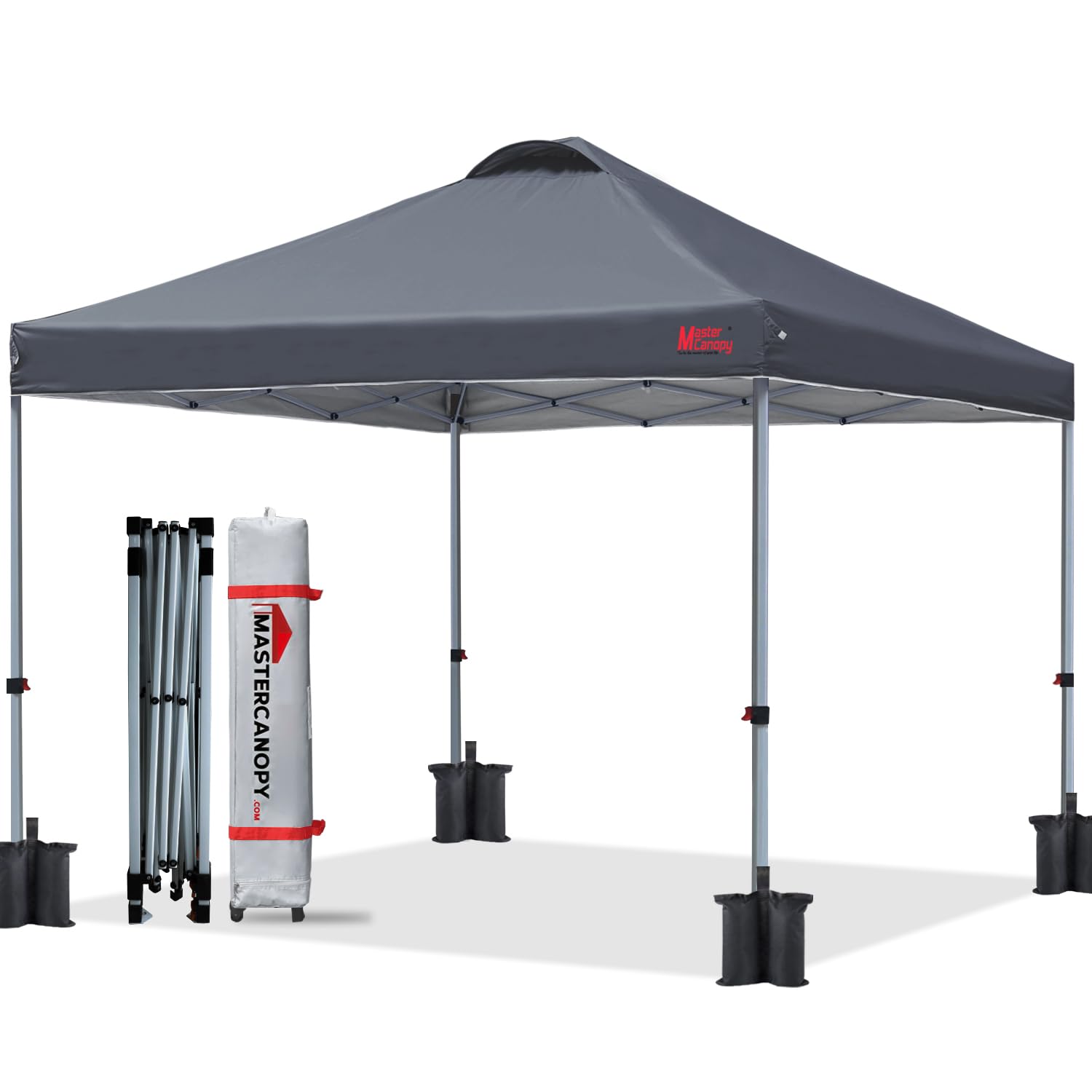 MASTERCANOPY 8x8 Pop Up Canopy Tent - Heavy Duty Portable Instant Shelter with Carry Bag, Dark Grey - Perfect for Outdoor Events, Camping, Beach & Backyard Parties