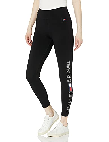 Tommy Hilfiger Women's High-Rise Cotton Workout Leggings - Performance Yoga Pants for Running, Gym & Lounge Wear