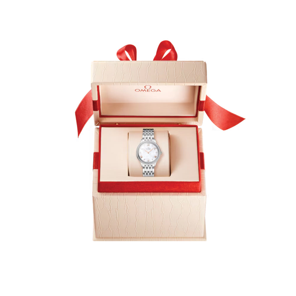 De Ville Prestige Diamonds Quartz 27.5mm Watch with Mother of Pearl Dial & Bracelet - Elegant Dress Watch for Women, Perfect for Business Meetings & Special Occasions