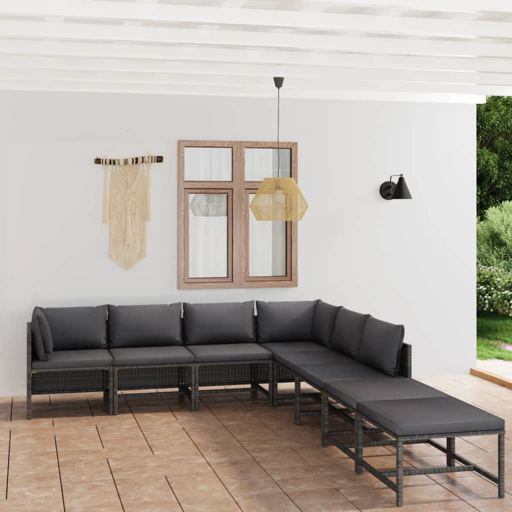8-Piece Gray Patio Lounge Set with Comfortable Cushions & Footstools - Waterproof Poly Rattan Outdoor Furniture for Garden, Poolside & Backyard Relaxation
