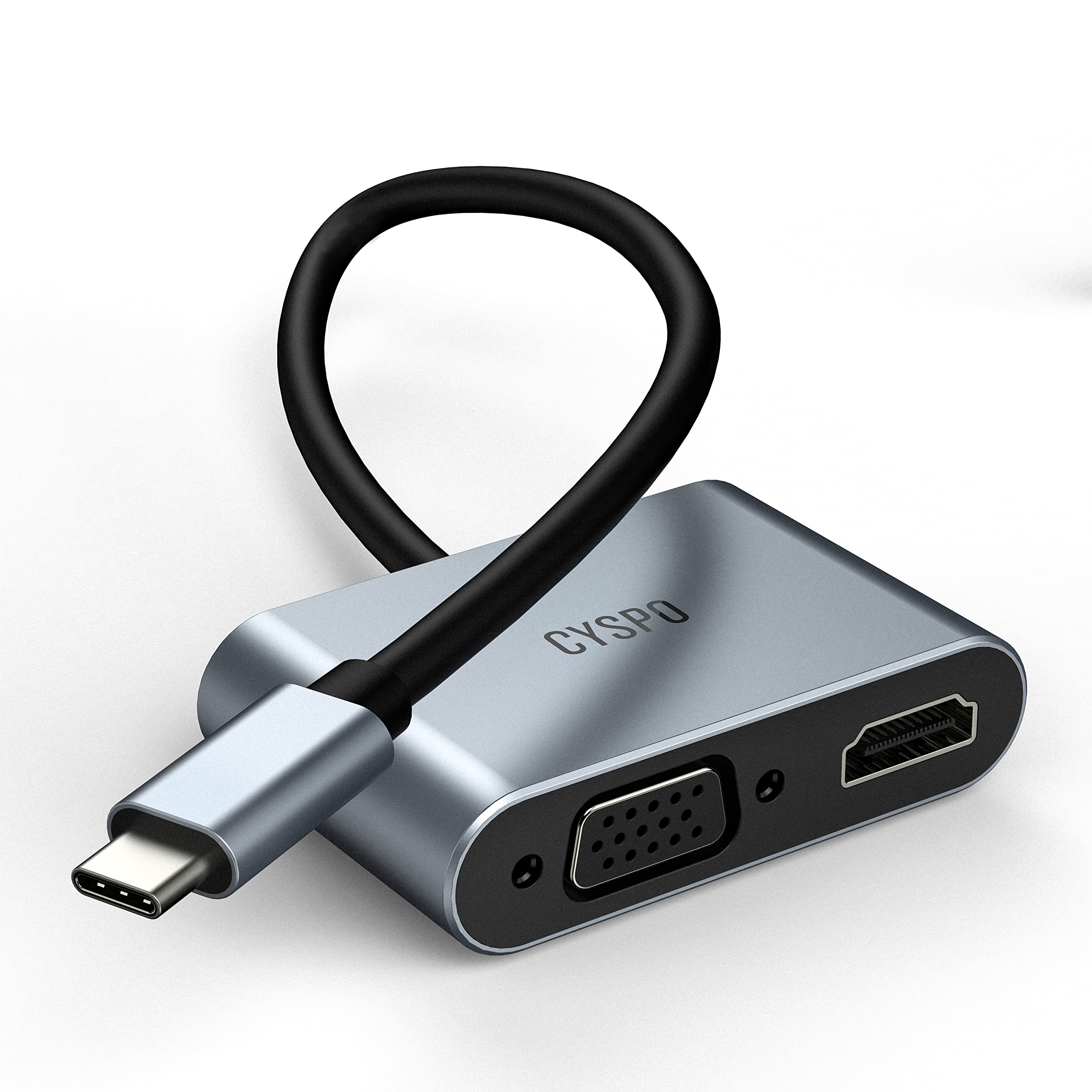 CYSPO USB C to HDMI VGA Adapter - Dual Display Type C Converter for MacBook Pro/iPad Pro/Air (2020/2019/2018), Dell/Surface/HP/Lenovo Laptops - Perfect for Home Office, Presentations & Multi-Monitor Setup