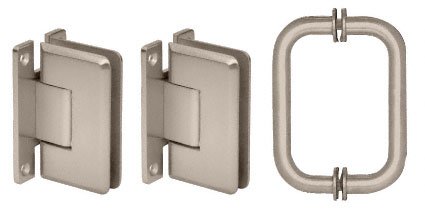 CRL Brushed Nickel Shower Door Pull and Hinge Set - Durable Bathroom Hardware for Glass Shower Doors, Perfect for Modern Bathroom Renovations