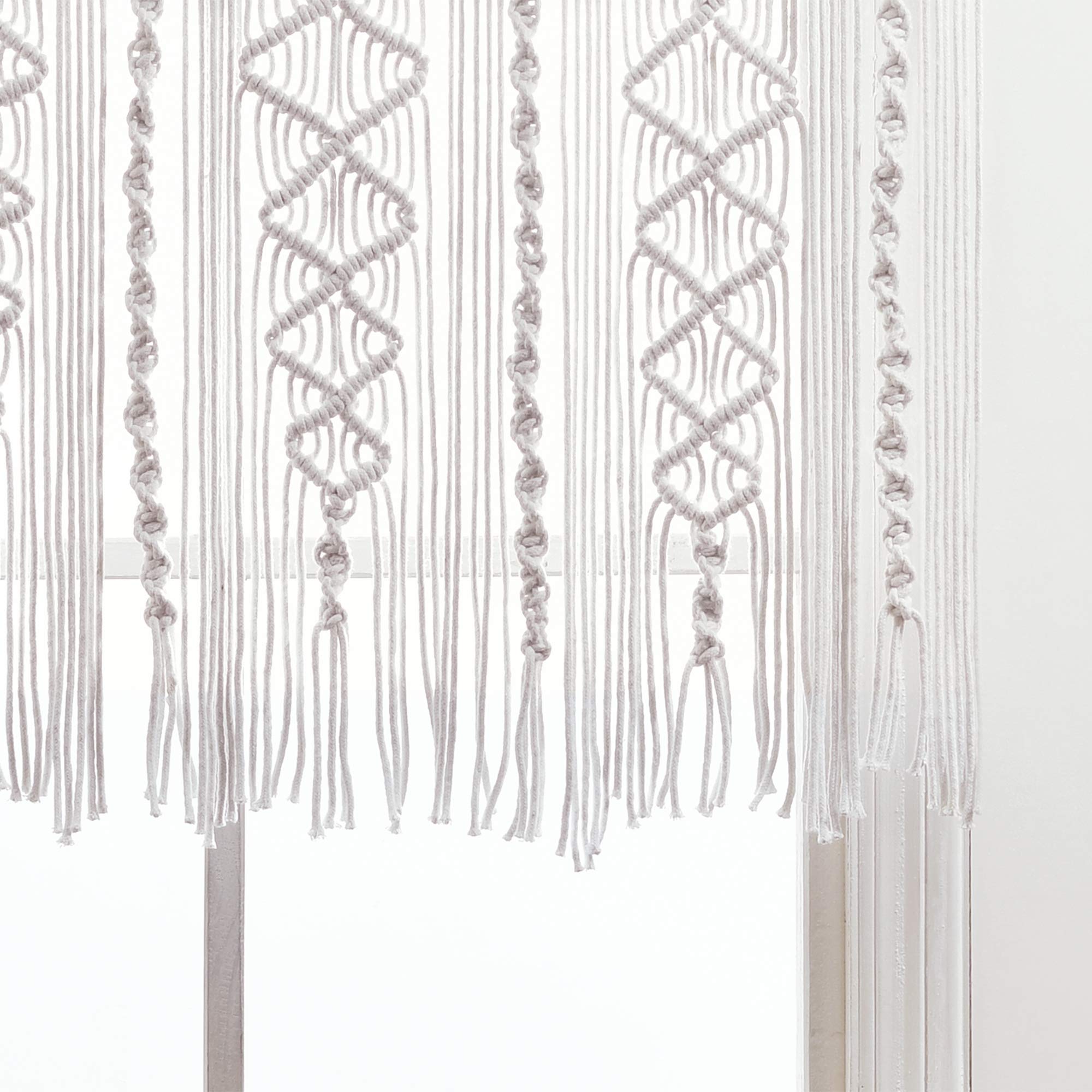 Lush Decor Boho Macrame Textured Cotton Valance - 40 Inch Wide x 30 Inch Long White Window Curtain - Bohemian Kitchen Decor, Bathroom Window Treatment & Wall Hanging for Bedroom, Living Room