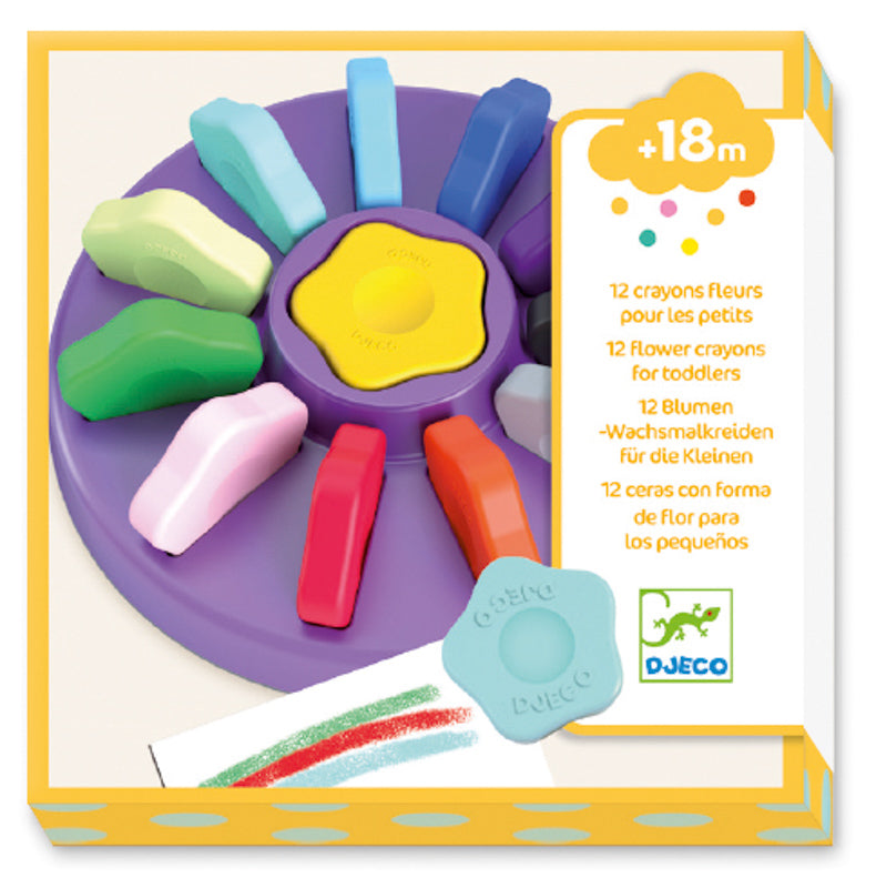 12-Pack Djeco Flower Crayons for Toddlers - Non-Toxic Art Supplies for Kids Drawing & Coloring Activities