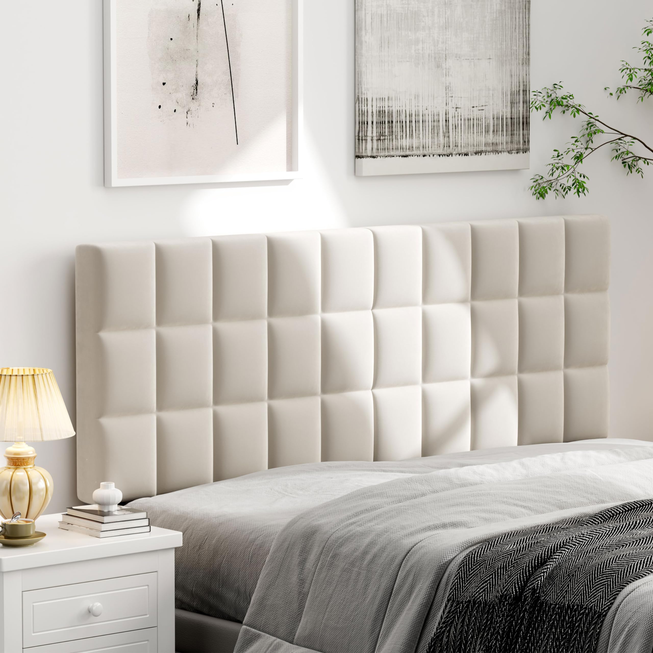 Andeworld Velvet Upholstered Tufted King Size Headboard with Metal Legs - Adjustable Height 42
