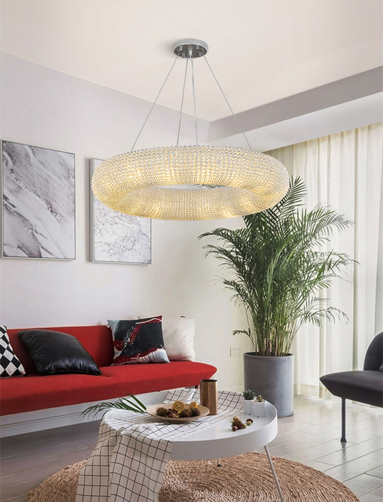 Golden Cloud Ring Chandelier - Modern Crystal Ceiling Light Fixture for Dining Room, Bedroom & Living Room | Elegant Lighting Decor for Home & Wedding Events