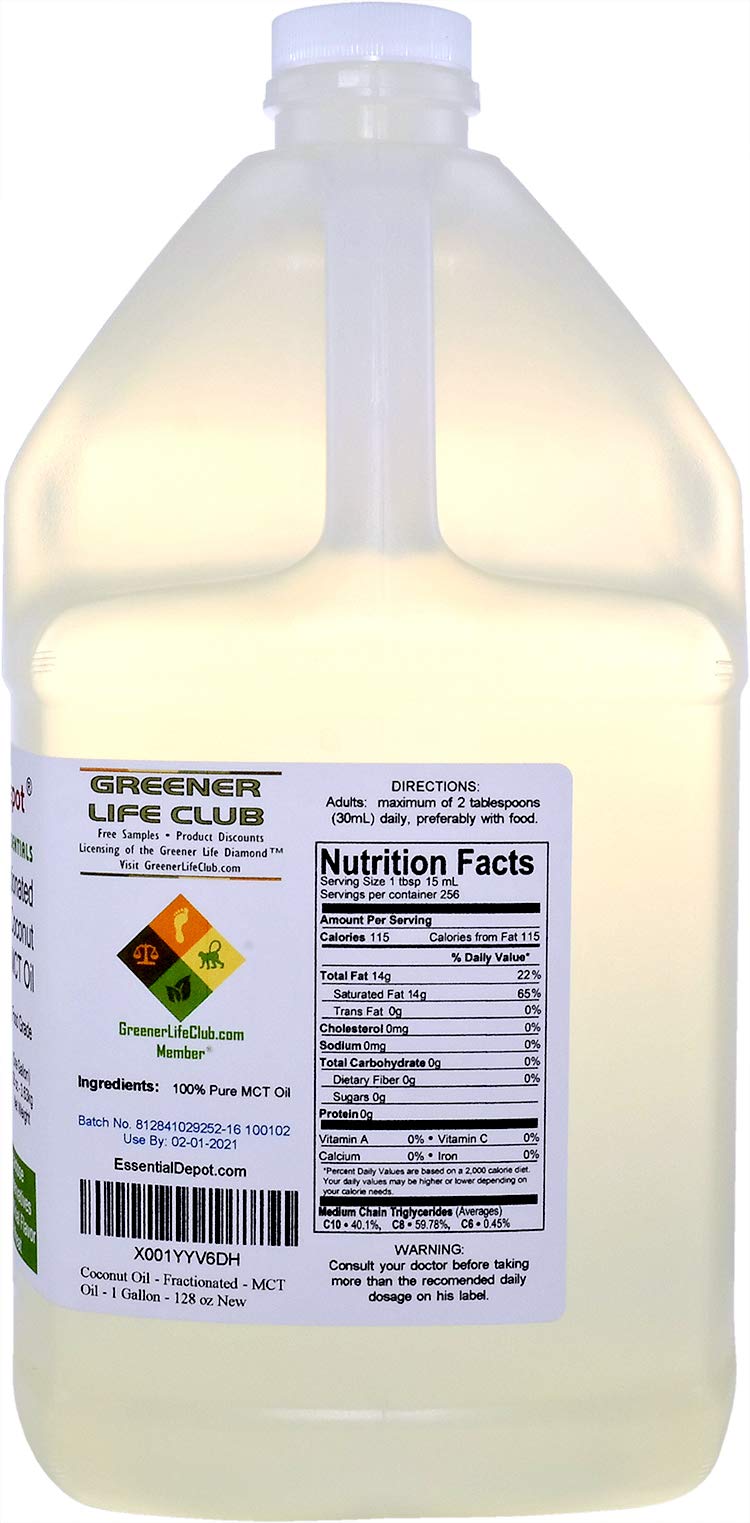Premium Fractionated Coconut MCT Oil - Food Grade, 2 Gallons (256 oz) - 2 x 1 Gallon Containers - Ideal for Keto Cooking, Coffee Creamer & Skin Care