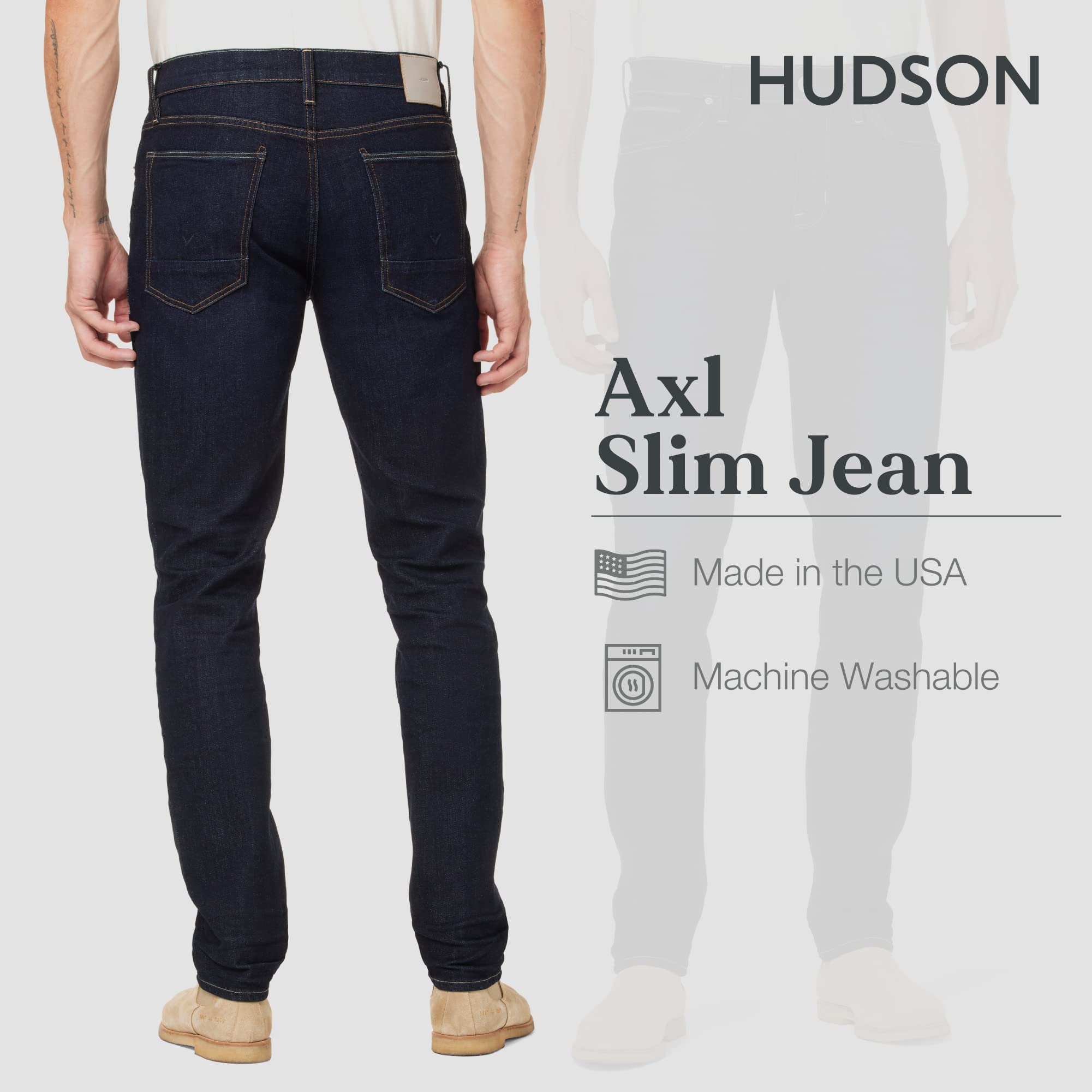 HUDSON Men's Axl Slim Fit Stretch Denim Jeans - Comfortable & Stylish for Casual Wear, Work & Night Out