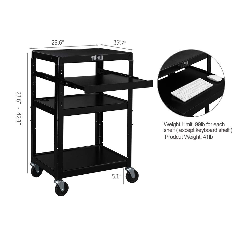 TUFFIOM AV Presentation Cart for Video Projector & Laptop - Mobile Workstation Utility Media Cart with Keyboard Shelf - Rolling Storage Stand for School, Classroom & Office Use - Perfect for Presentations, Meetings & Digital Learning