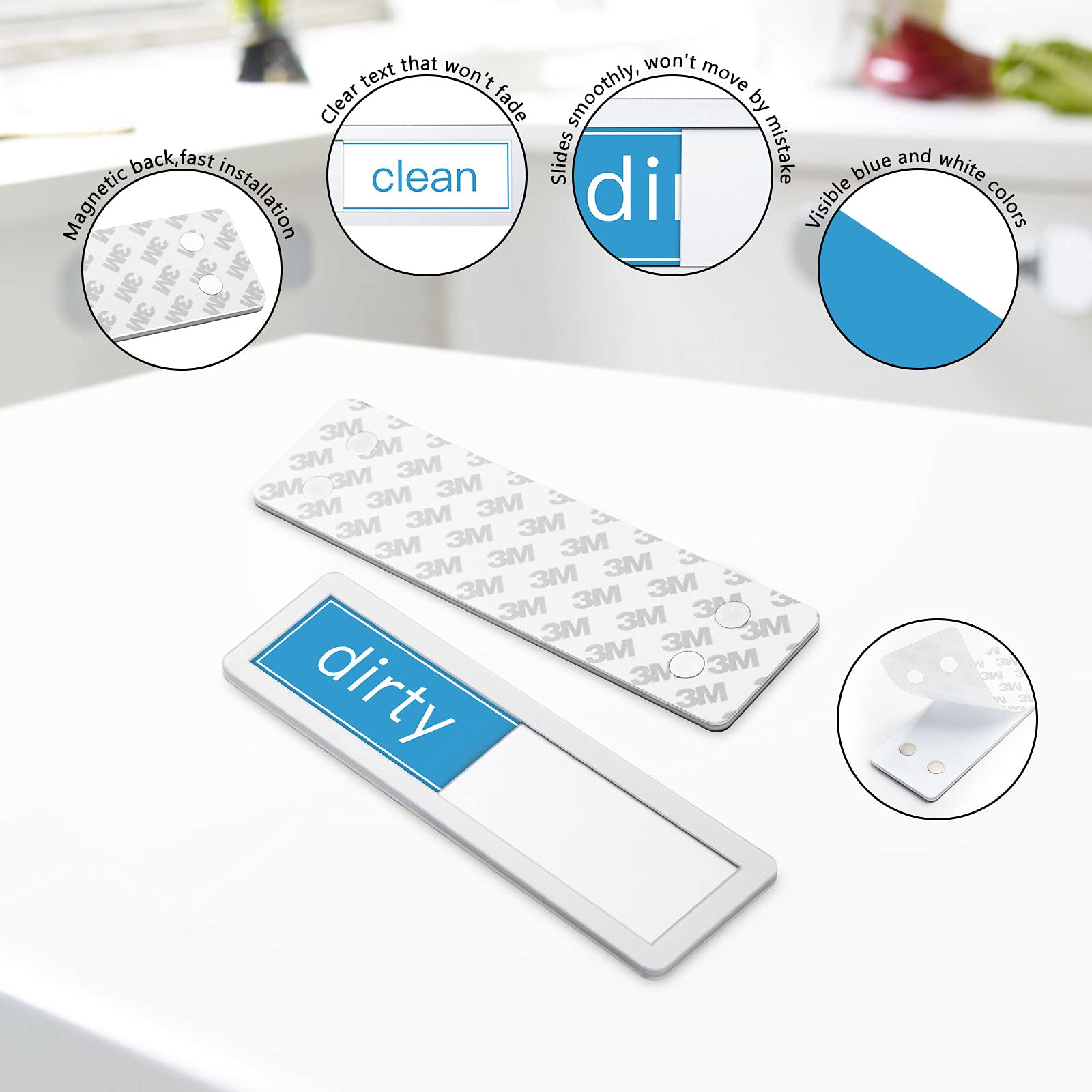 Silver Universal Dishwasher Clean/Dirty Indicator Magnet - Super Strong Refrigerator Magnet with Adhesive Back for Kitchen Organization - Perfect for Homes, Restaurants & Dorm Rooms