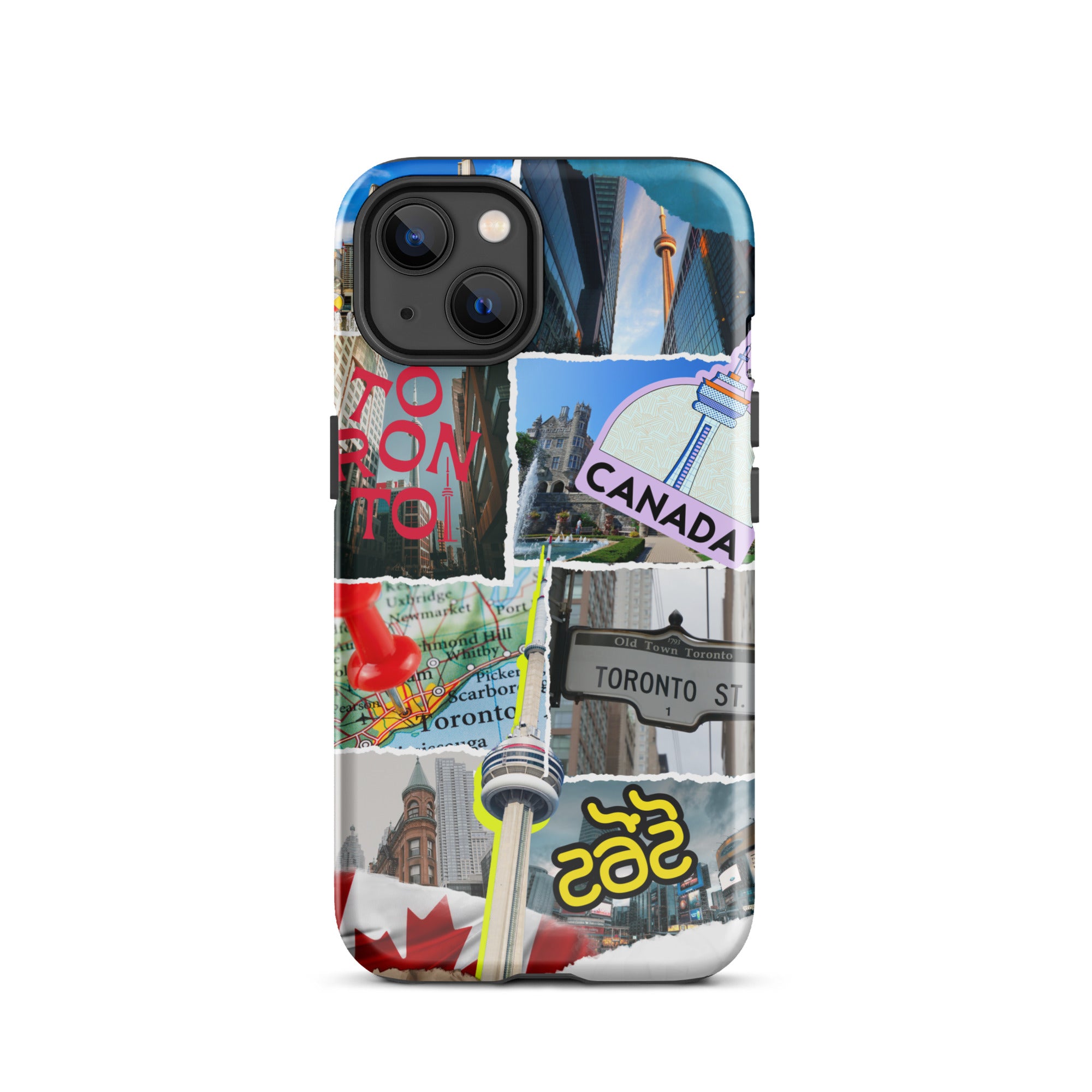 Premium Toronto Skyline Collage iPhone Case - Durable Protective Cover for iPhone 12/13/14/15 Pro Max - Perfect Gift for Travel Lovers & Cityscape Enthusiasts (Use at Home, Office or While Traveling)
