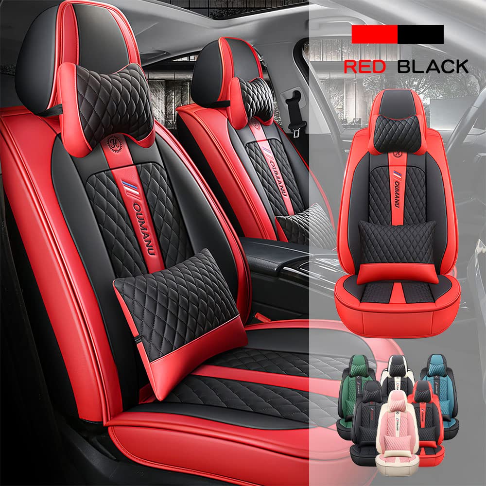 Premium Waterproof Faux Leather Car Seat Covers for Nissan Rogue 2010-2022 - 2-Piece Front Row Set (Black & Red) - Durable, Comfortable & Easy to Install - Perfect for Daily Commute, Road Trips & Family Protection