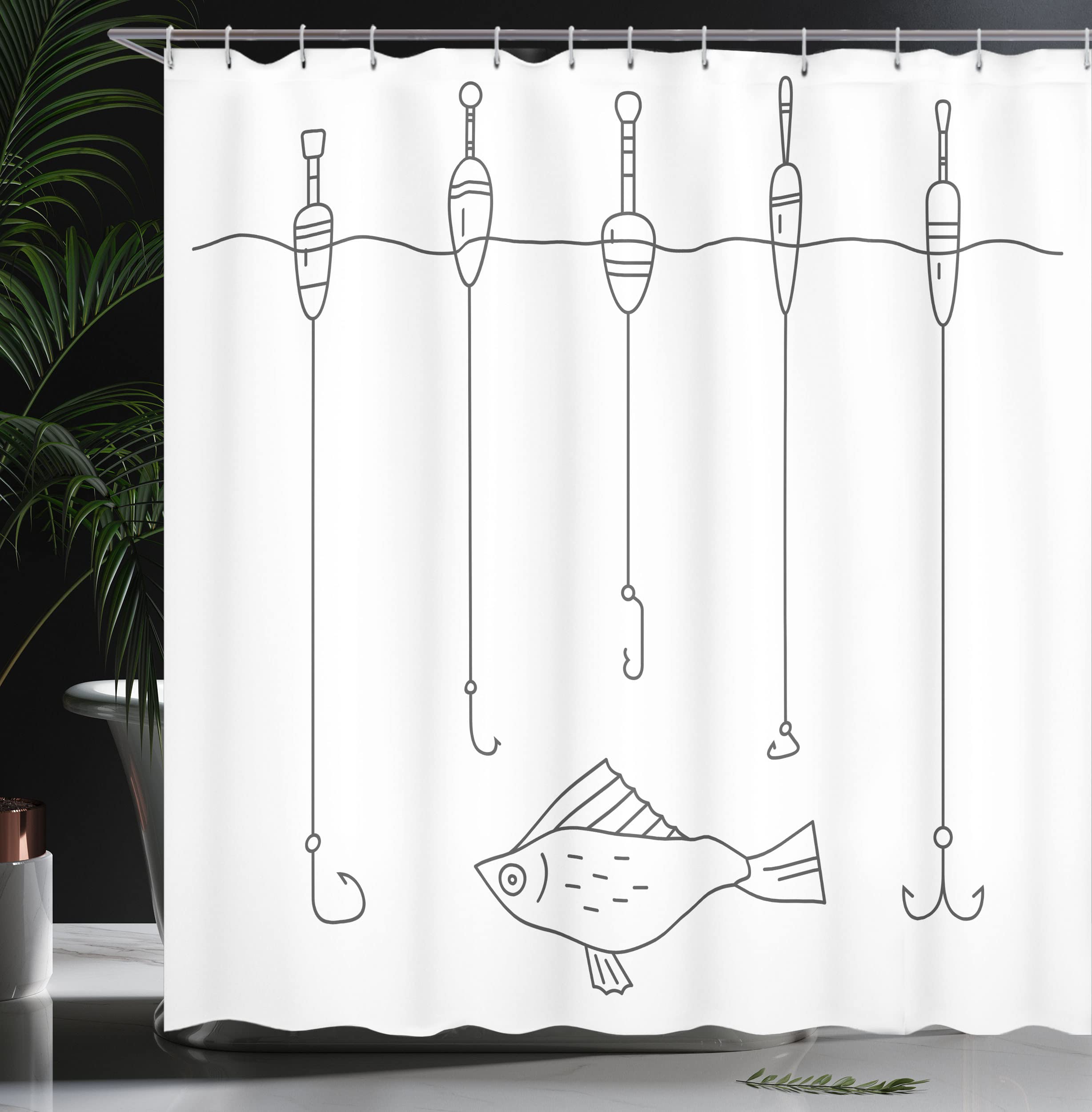 Ambesonne Nautical Fishing Theme Shower Curtain - Waterproof Bathroom Decor with Hooks, 69
