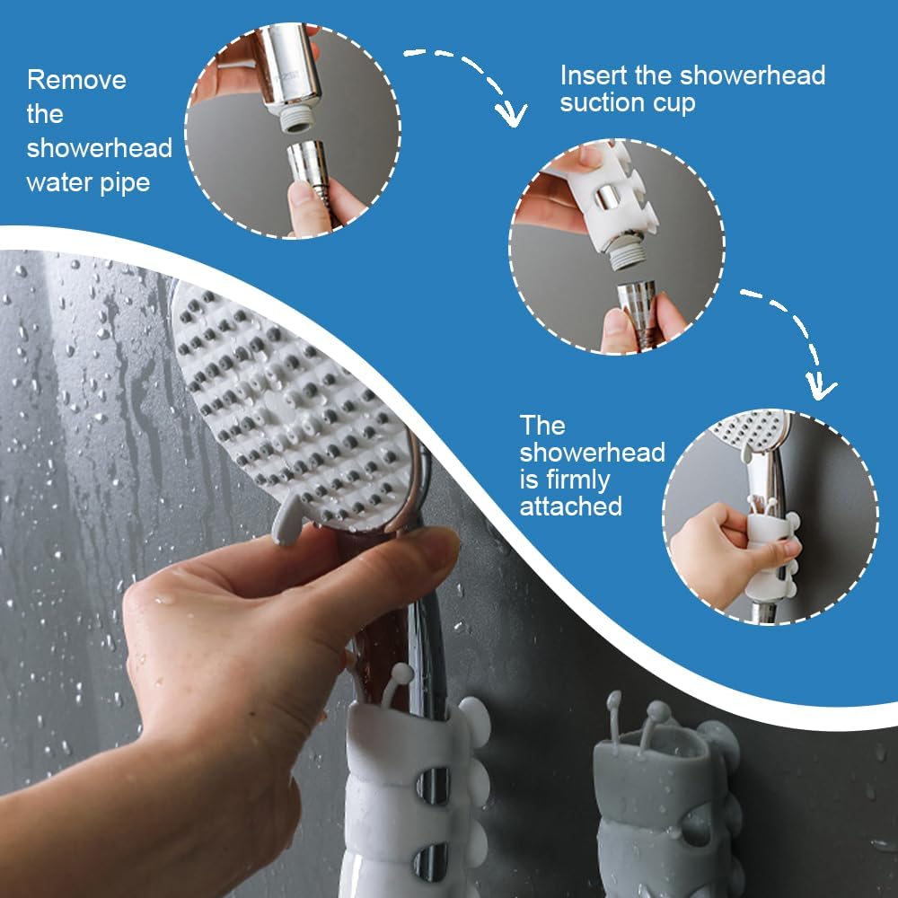 Upgraded Universal Silicone Shower Head Holder - Strong Suction Cup & Adhesive Wall Mount, No Drilling Required - Relocatable Bathroom Organizer for Handheld Showerheads (White, 1PC) - Perfect for Small Bathrooms, Apartments & RVs