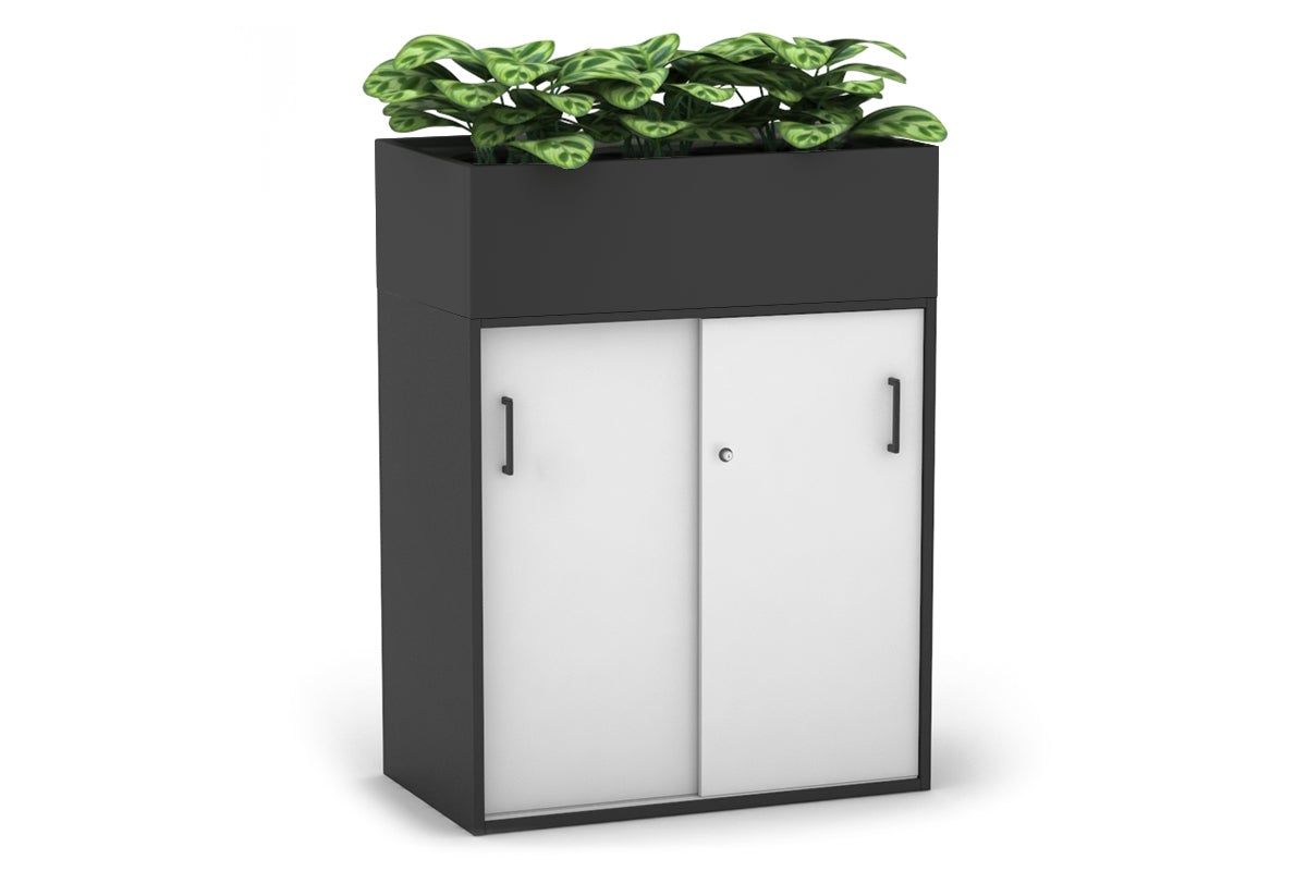 Uniform Medium Credenza with Planter Box - 800W x 1125H x 428D - Modern Storage Cabinet for Living Room, Bedroom or Office - Perfect for Home Organization and Indoor Plant Display
