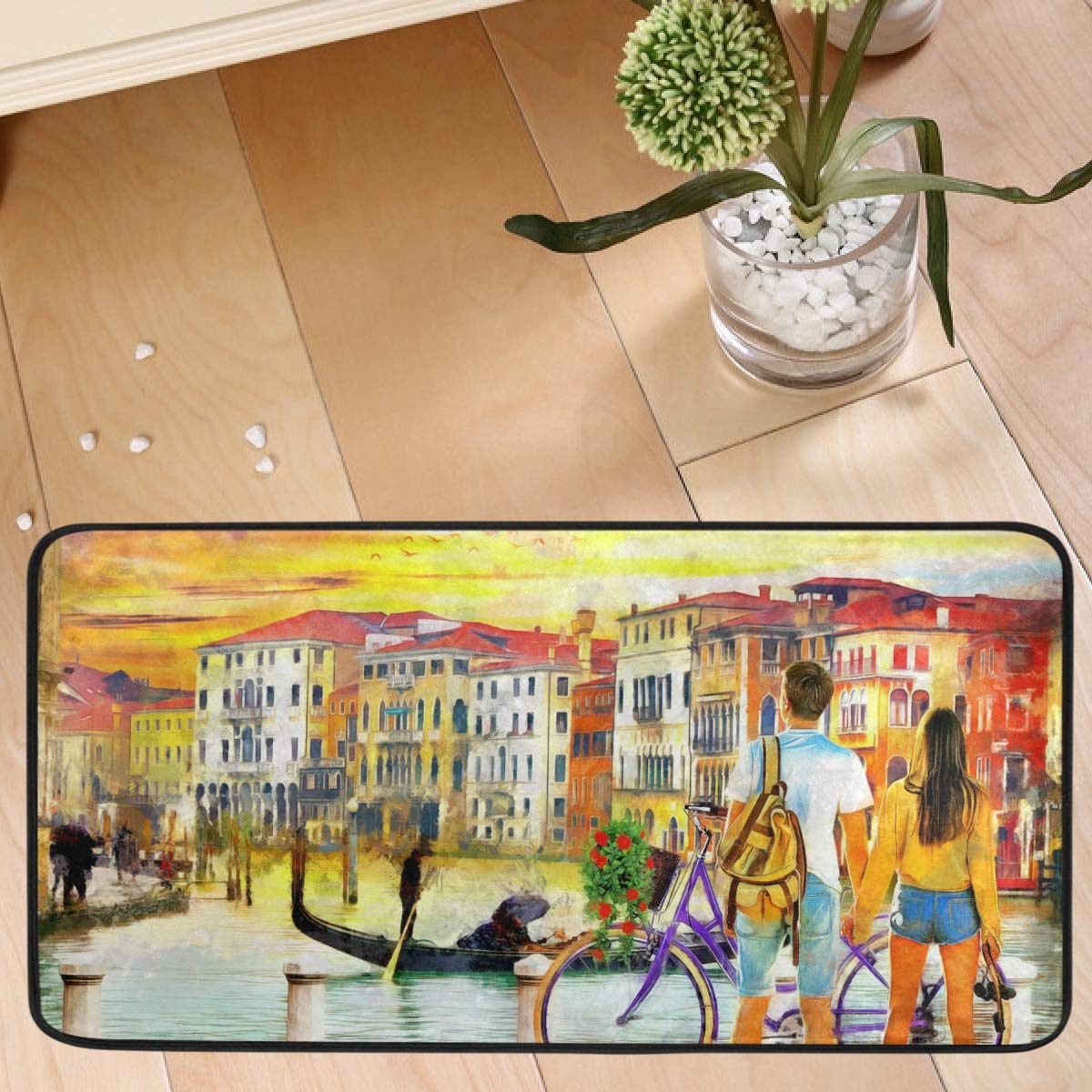 Non-Slip Sunset Venice Canal Italy Kitchen Sink Mats - 20x20in Cushioned Anti-Fatigue Floor Rug, Washable Kitchen & Bathroom Carpet for Home Decoration | Perfect for Cooking, Dishwashing & Bathroom Safety