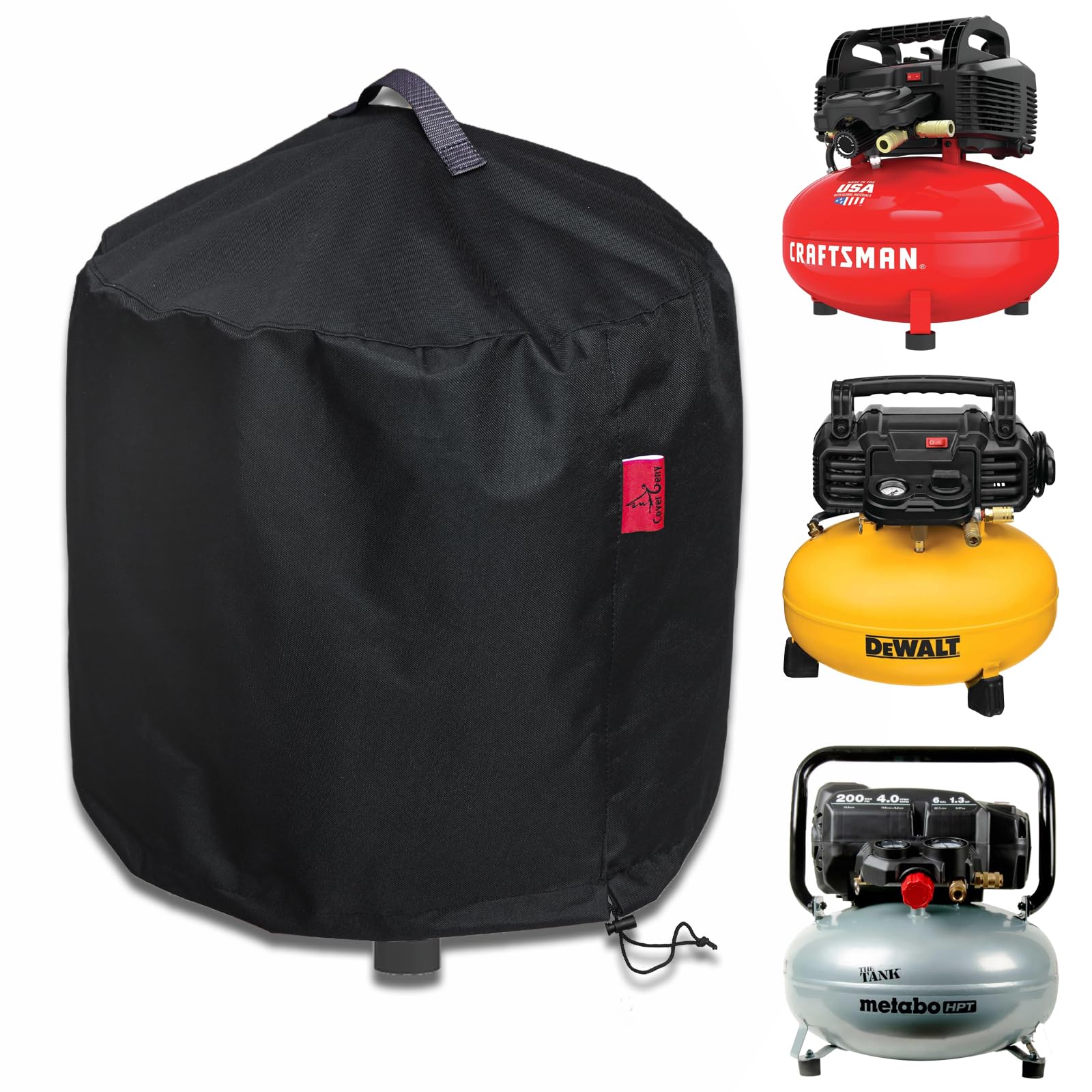 Heavy Duty 600D Waterproof Air Compressor Cover - Durable Black Protection with Handle for CRAFTSMAN, PORTER-CABLE, DEWALT 6 Gallon Pancake Oil-Free Air Compressors (19