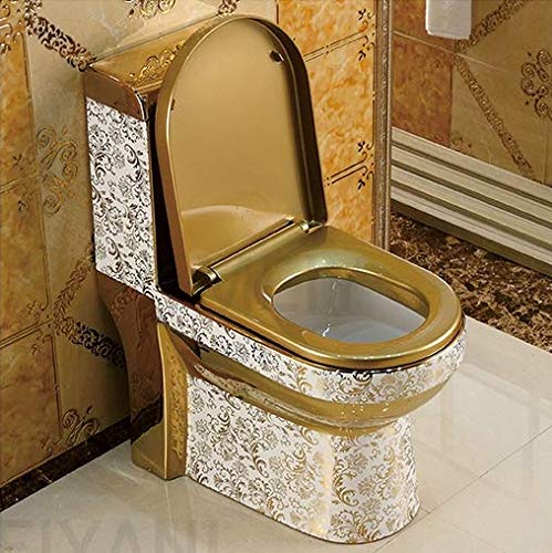 Premium One-Piece Ceramic Western Toilet with Square S-Trap Floor Outlet - Modern Gold Bathroom Commode for Home & Commercial Use | Ideal for Luxury Bathrooms, Hotels, and Upscale Restrooms