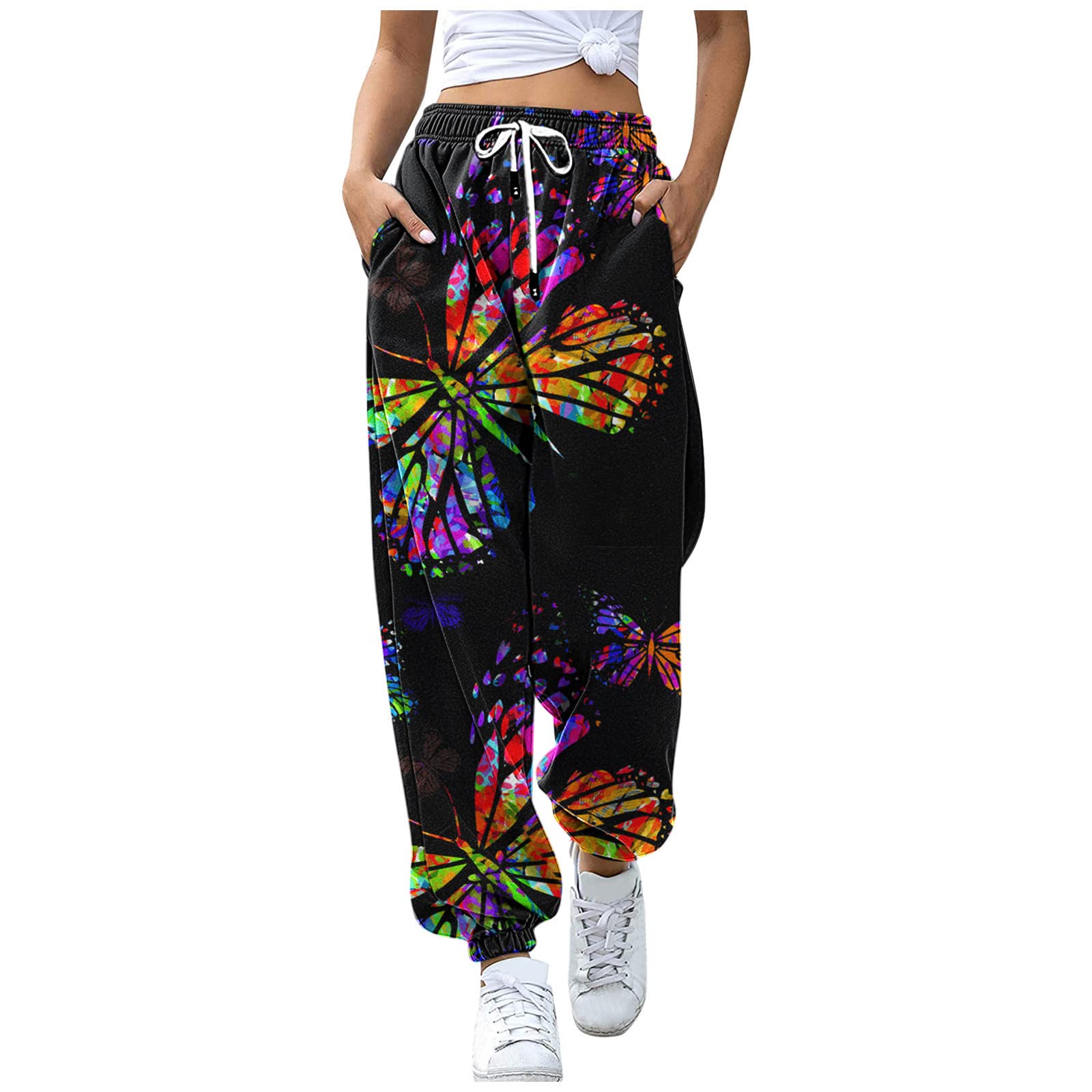 Women's High Waist Animal Print Athletic Sweatpants with Pockets - Business Casual Trousers for Workout, Lounge & Office Wear