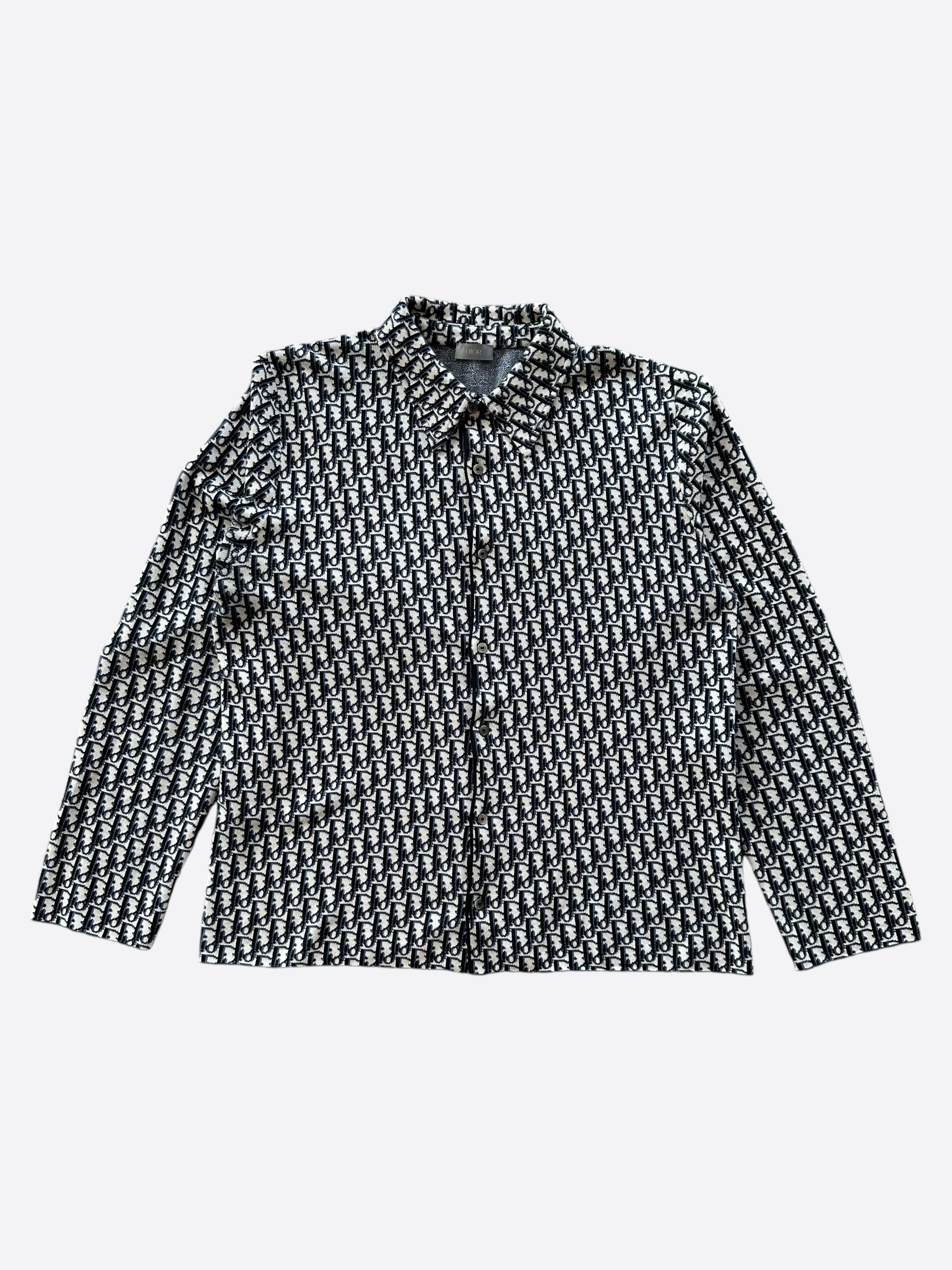 Dior Beige & Blue Oblique Button Up Shirt for Men - Stylish Casual & Business Wear - Perfect for Office, Date Night & Special Occasions
