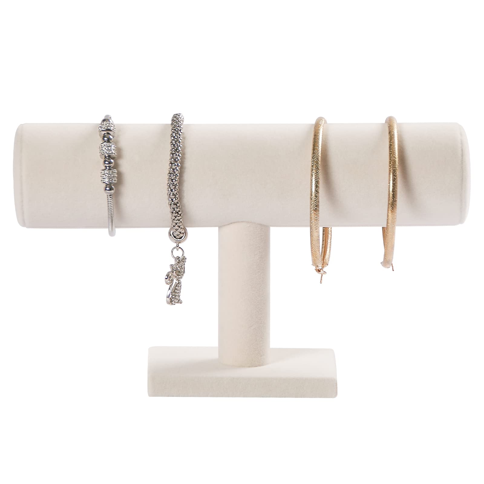 Bracelet Holder & Organizer Display Stand - Velvet T-Bar Jewelry Stand for Retail & Boutique (Beige) | Perfect for Store Displays, Jewelry Shows & Home Organization