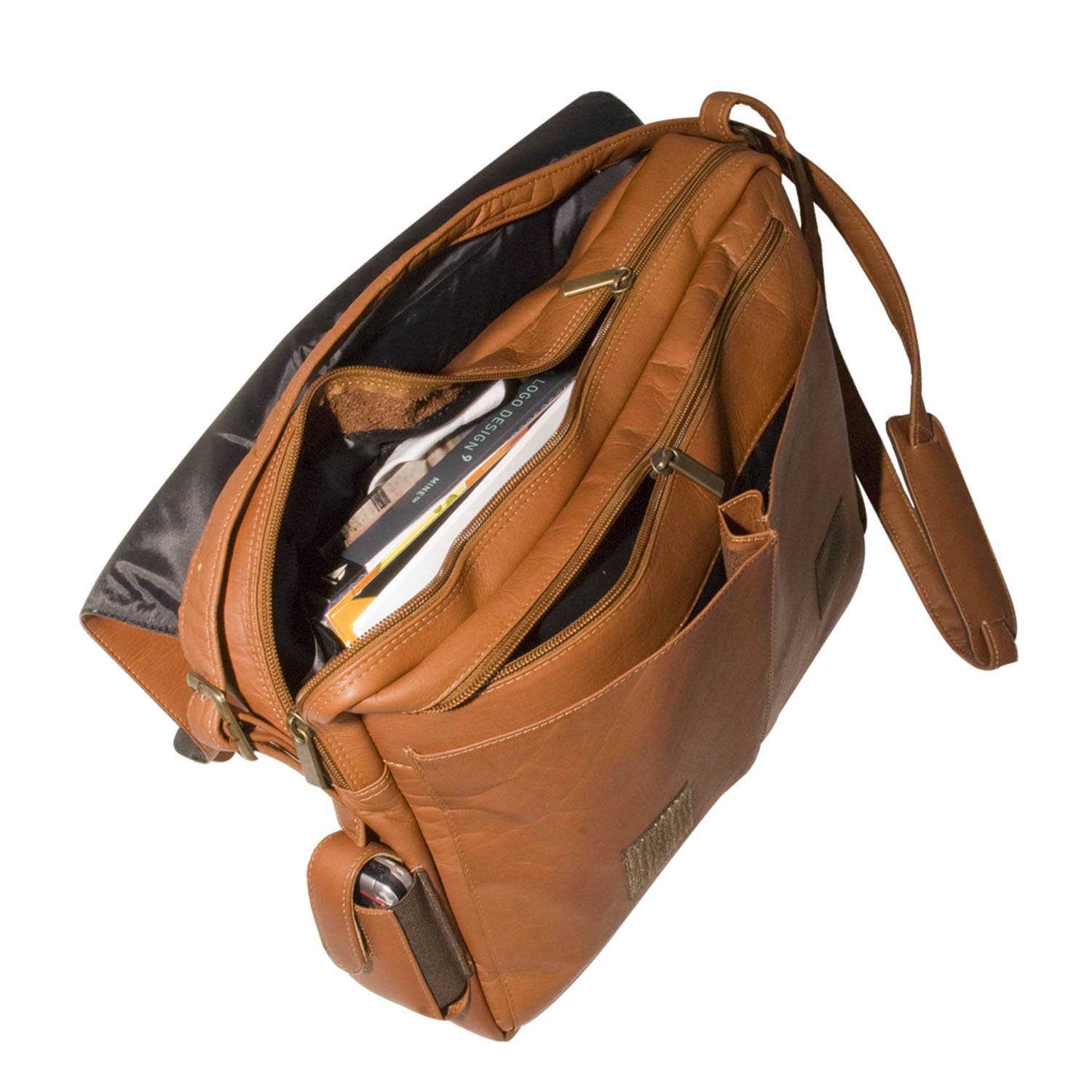 NCAA Colorado State Rams Tan Leather Laptop Messenger Bag - Stylish College Student & Business Commuter Briefcase for Work, School & Travel