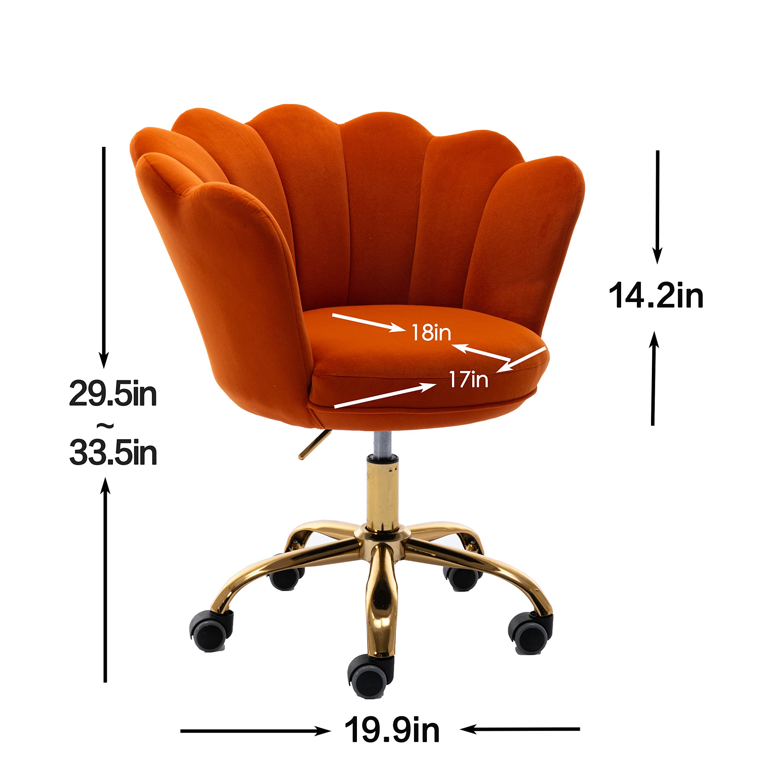 Ergonomic Modern Home Office Chair - Adjustable Swivel Desk Chair with Wheels for Work, Study & Makeup - Velvet Upholstered Task Chair for Living Room & Bedroom (Dark Orange) - Perfect for Remote Work, Gaming & Beauty Stations