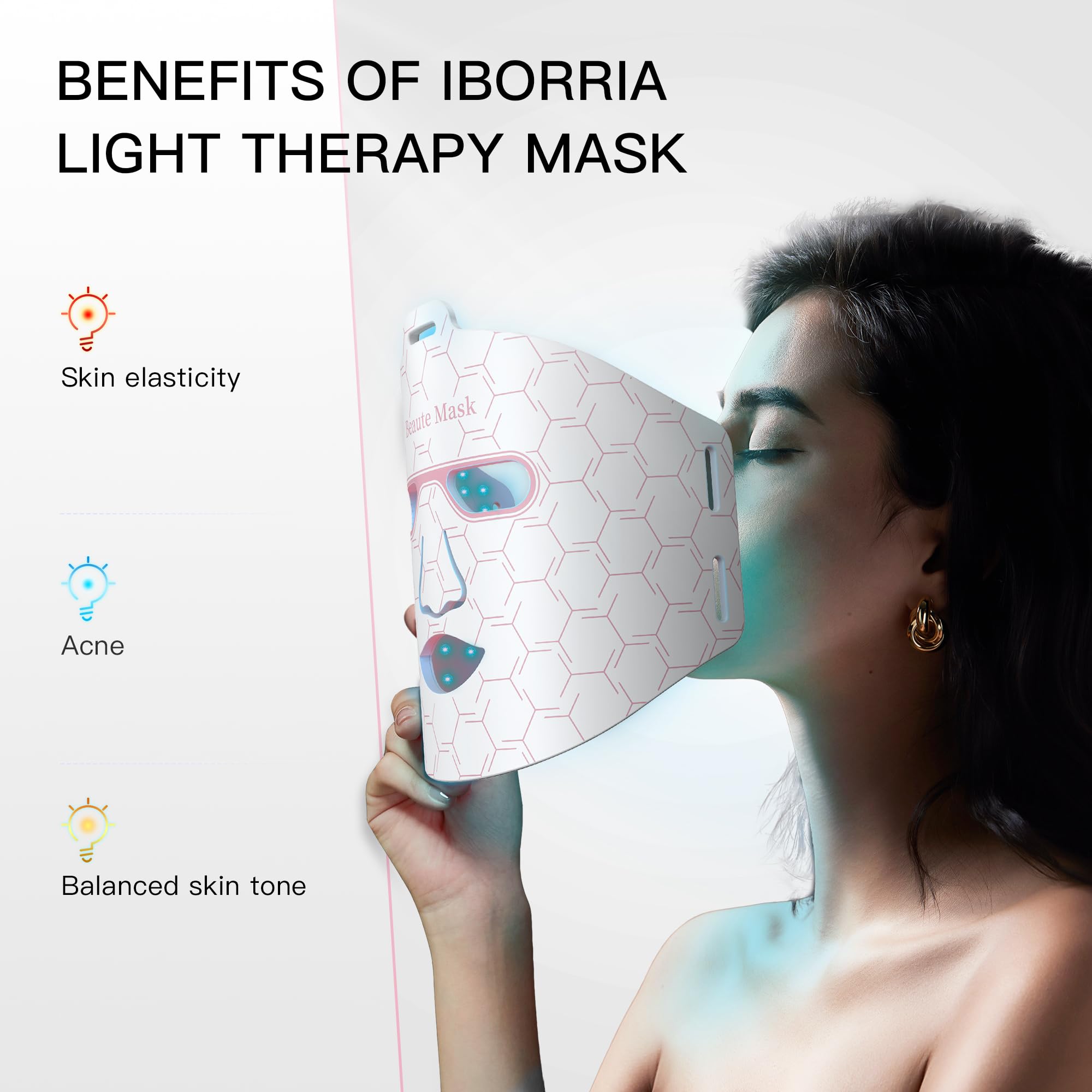 LED Face Mask Light Therapy - Near Infrared Red, Blue & Yellow Light Therapy Mask with Flexible Silicone for Home Skincare | Anti-Aging, Acne Treatment & Skin Rejuvenation | Perfect for Daily Facial Care & Spa Treatments