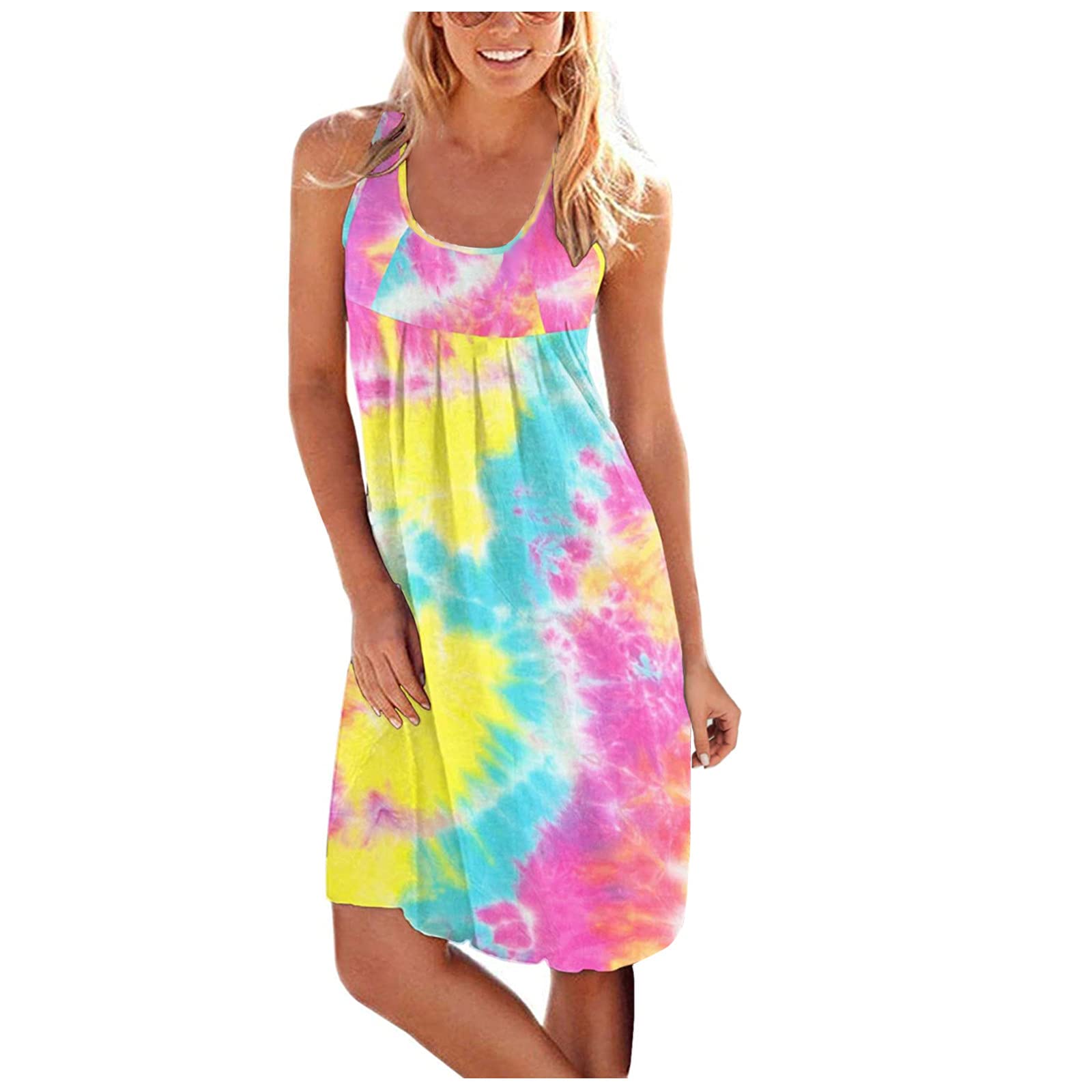 Women's Printed Tank Dresses - Classic Leopard Camo Sun Dress, Sleeveless Pleated Slim Fit Summer Dress for Beach, Vacation & Casual Outings