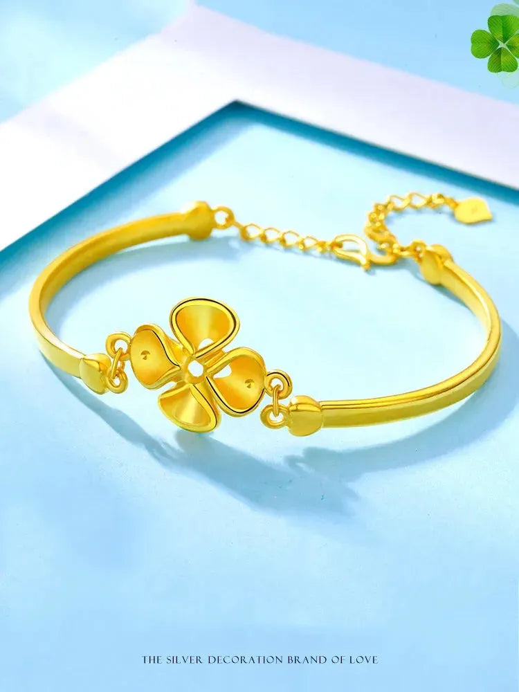24K Pure Gold Bracelet for Women - 999 Solid Real Gold Bangle with Elegant Flower Design, Romantic & Classic Jewelry Gift for Anniversary, Valentine's Day - Trendy 2023 Collection (Perfect for Weddings, Parties & Special Occasions)