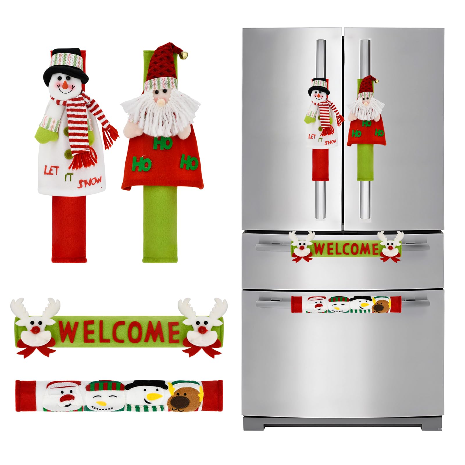 YuQi Christmas Refrigerator Handle Covers Set of 4 - Festive Snowman Kitchen Appliance Decorations for Fridge, Microwave & Dishwasher | Holiday Home Decor, Perfect for Christmas Party & Winter Home Styling