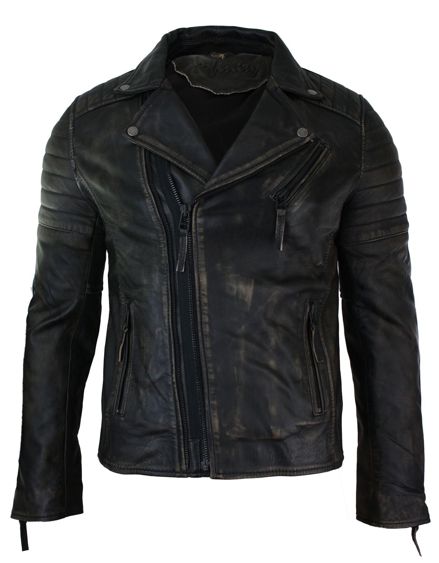 Men's Slim Fit Cross Zip Retro Vintage Brando Genuine Leather Jacket - Classic Biker Style for Motorcycle Riding, Casual Outfits & Night Out