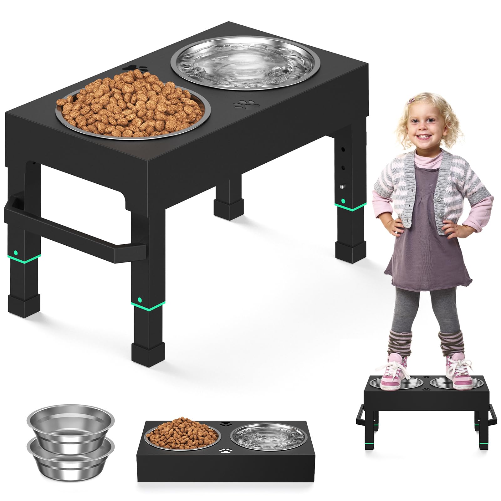 **Elevated Dog Bowls for Large Breeds - Adjustable Height Raised Dog Bowl Stand with 2 Stainless Steel Bowls - Perfect for Small, Medium & Large Dogs - Ideal for Dining, Feeding & Reducing Neck Strain**
