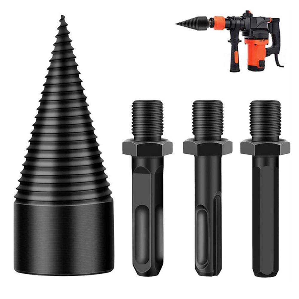 Heavy Duty 32mm 3 Shank Firewood Log Splitter Drill Bit - Wood Splitting Cone Screw Driver for Hand Drill - Perfect for Firewood Processing, Camping & Outdoor Wood Splitting