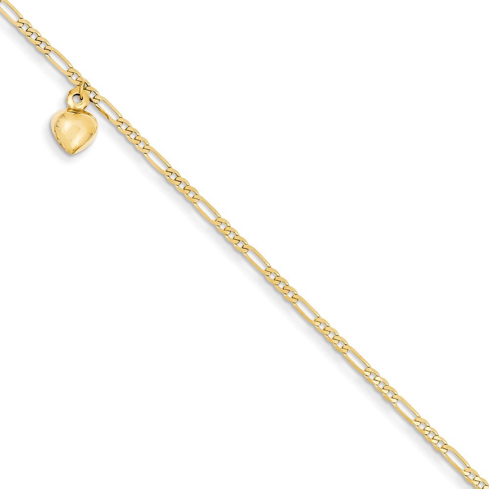 14K Gold Figaro Link Dangling Heart Anklet - Elegant Adjustable Ankle Bracelet for Women, Perfect for Date Night, Beach Vacation & Everyday Wear